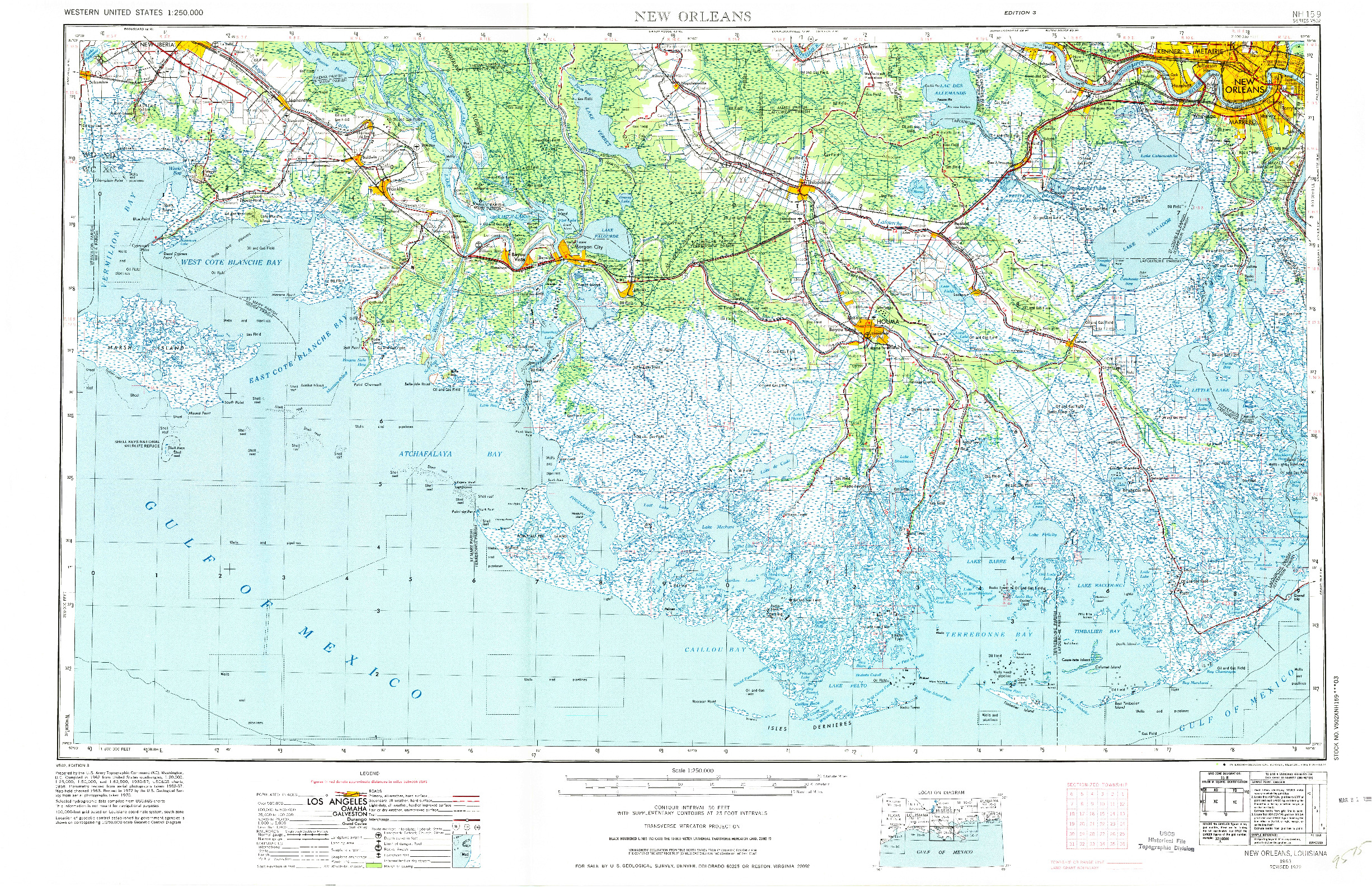 USGS 1:250000-SCALE QUADRANGLE FOR NEW ORLEANS, LA 1963