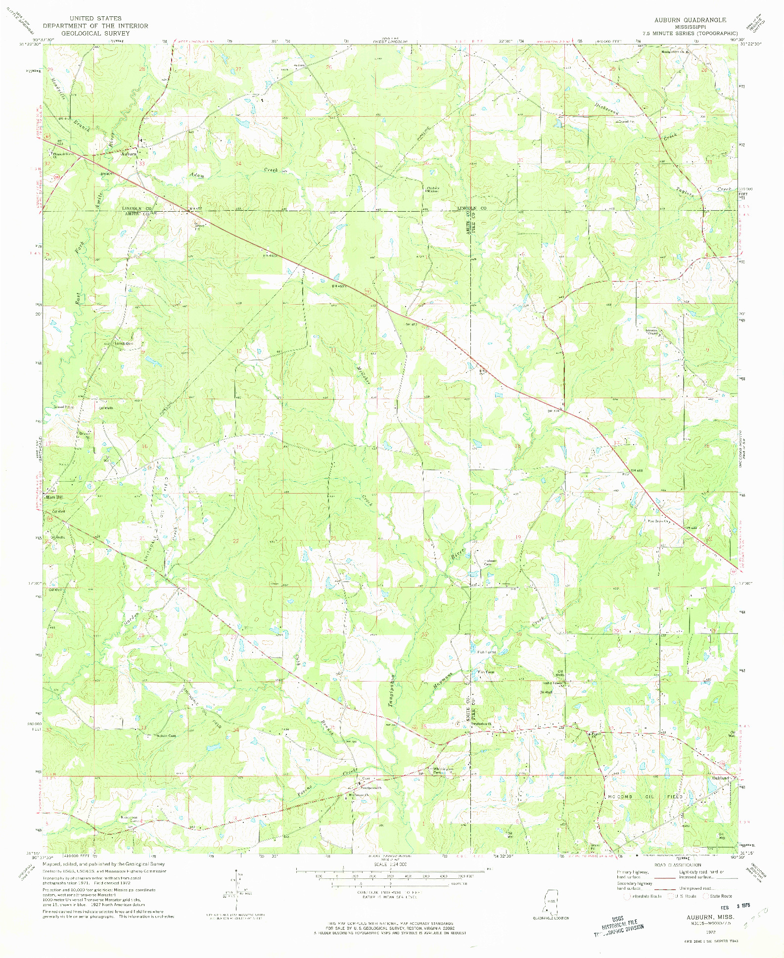 USGS 1:24000-SCALE QUADRANGLE FOR AUBURN, MS 1972