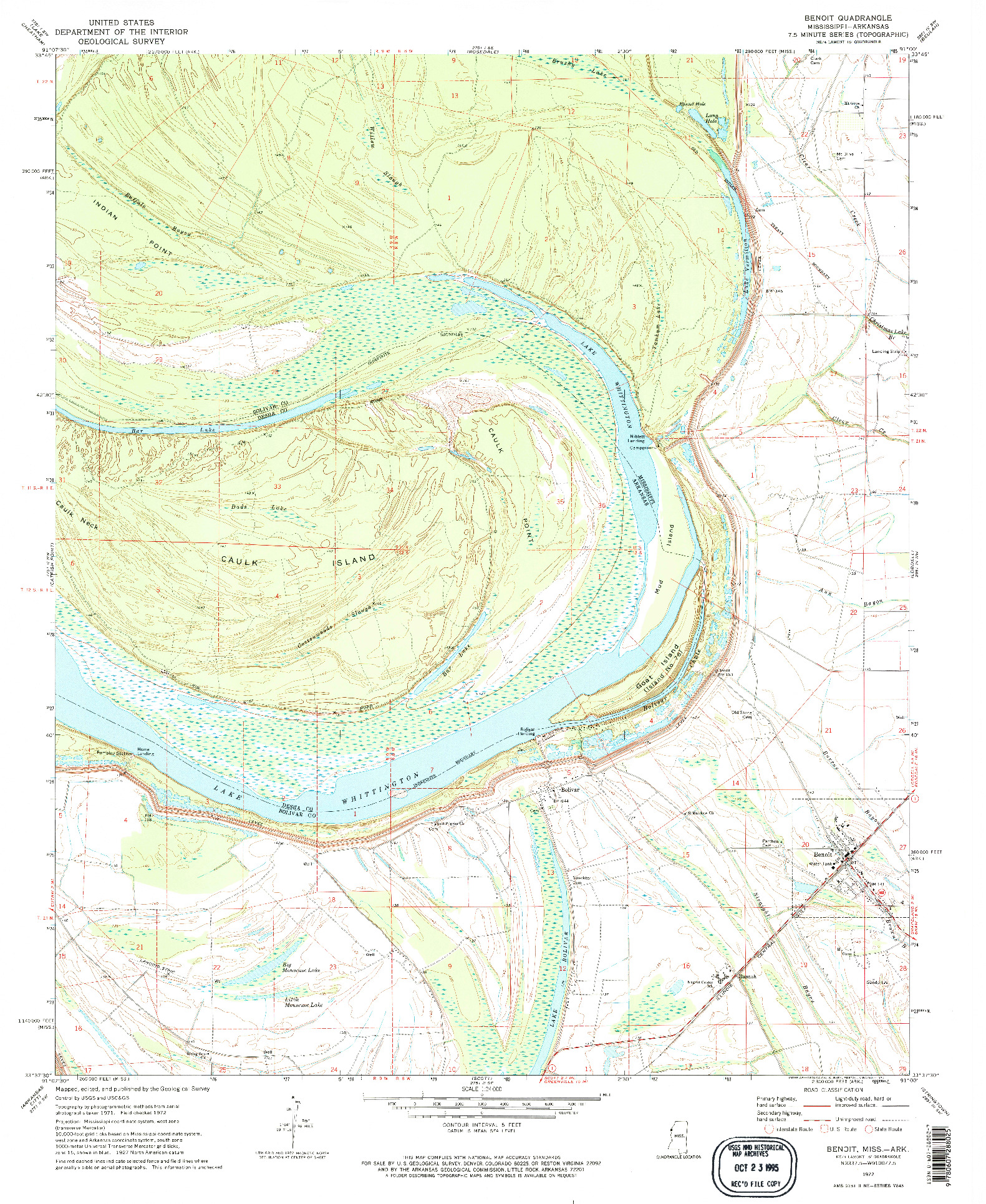 USGS 1:24000-SCALE QUADRANGLE FOR BENOIT, MS 1972