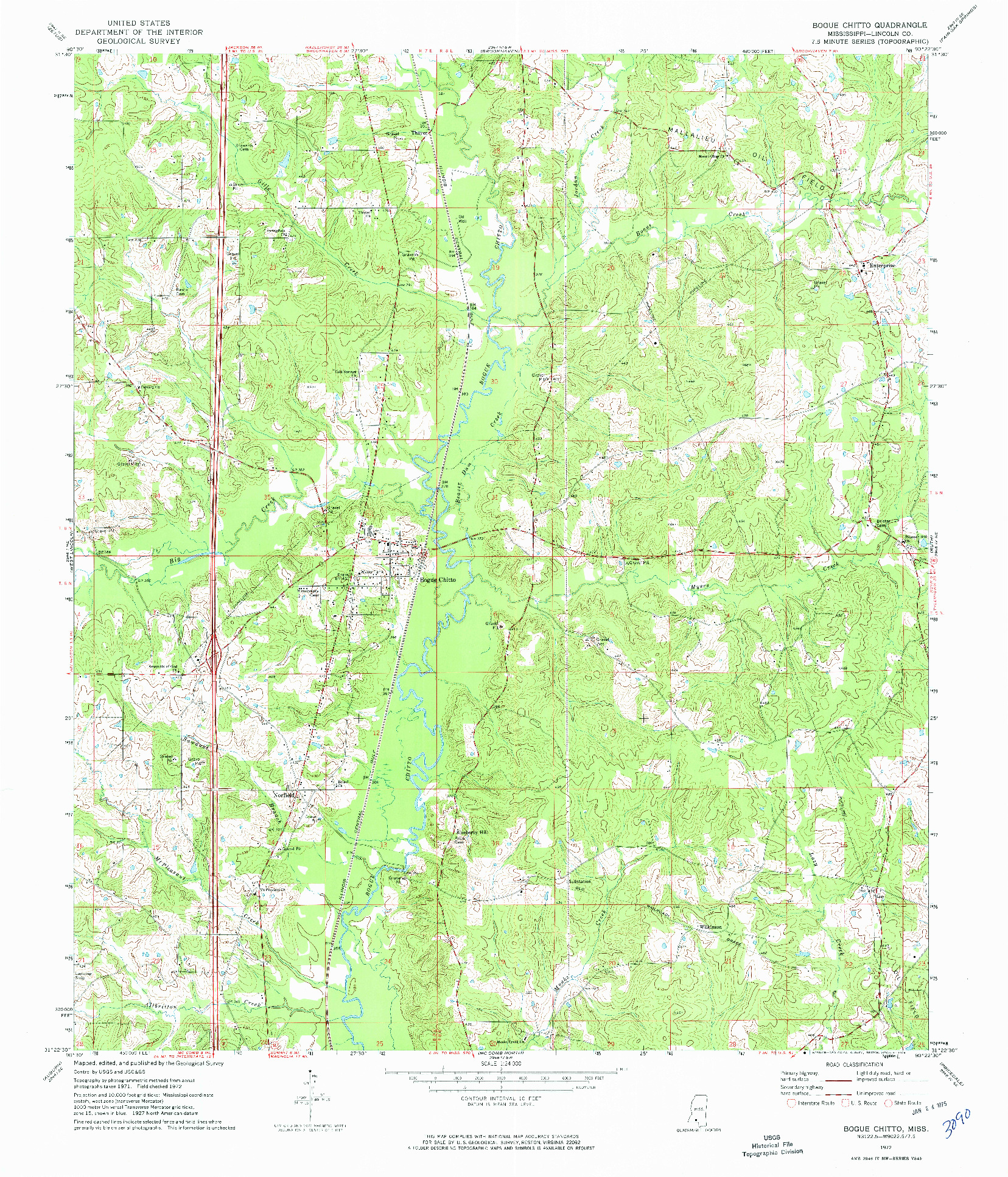 USGS 1:24000-SCALE QUADRANGLE FOR BOGUE CHITTO, MS 1972