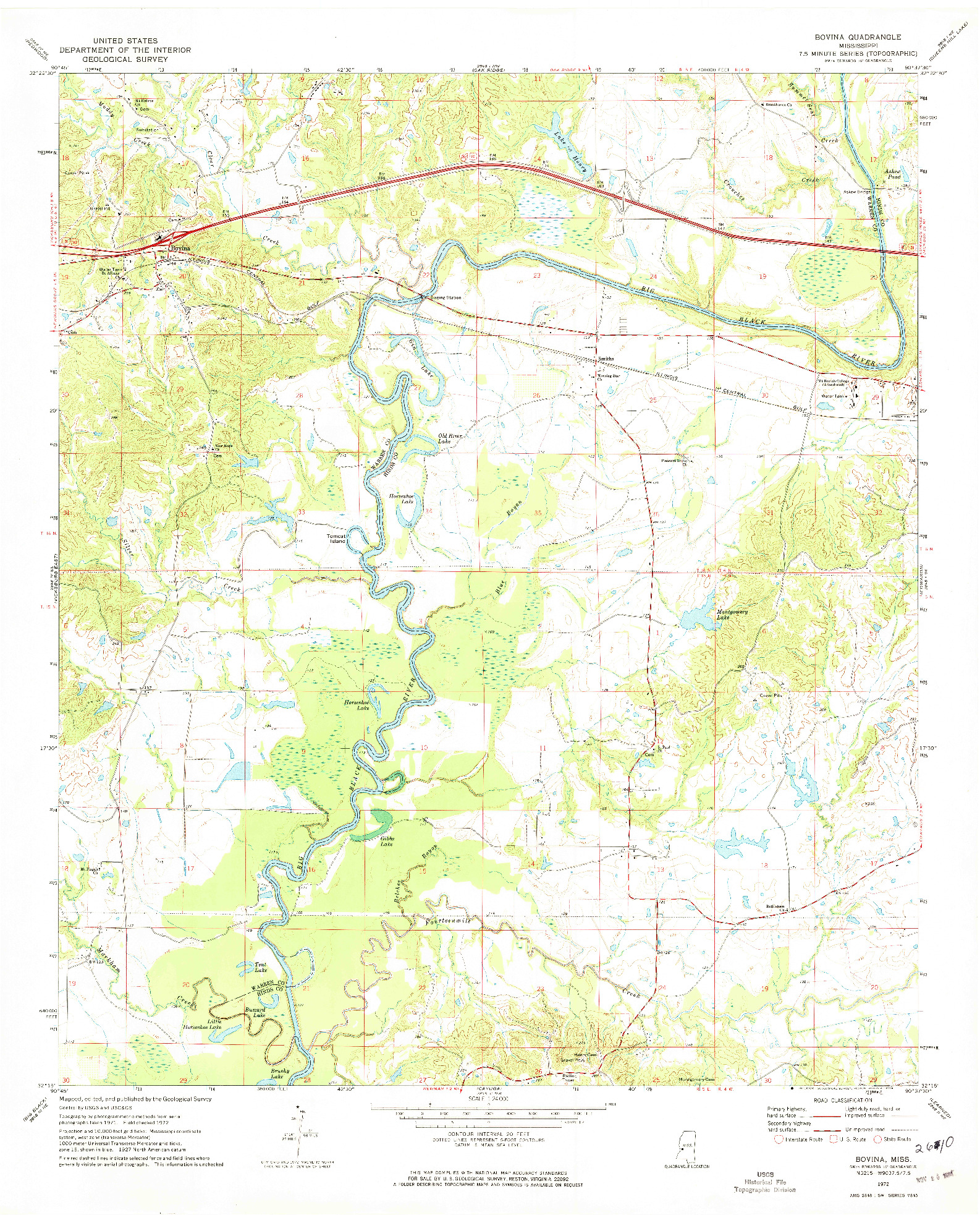 USGS 1:24000-SCALE QUADRANGLE FOR BOVINA, MS 1972