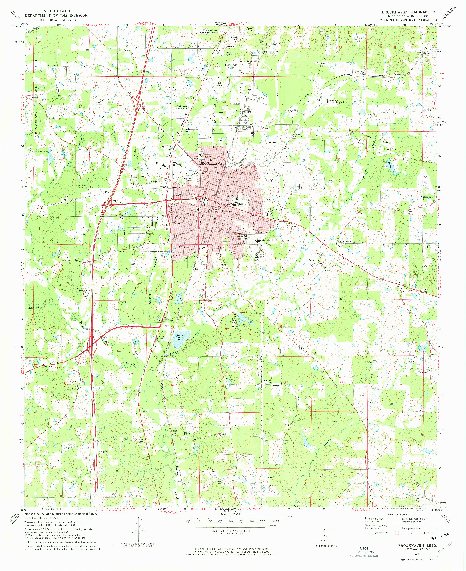 USGS 1:24000-SCALE QUADRANGLE FOR BROOKHAVEN, MS 1972