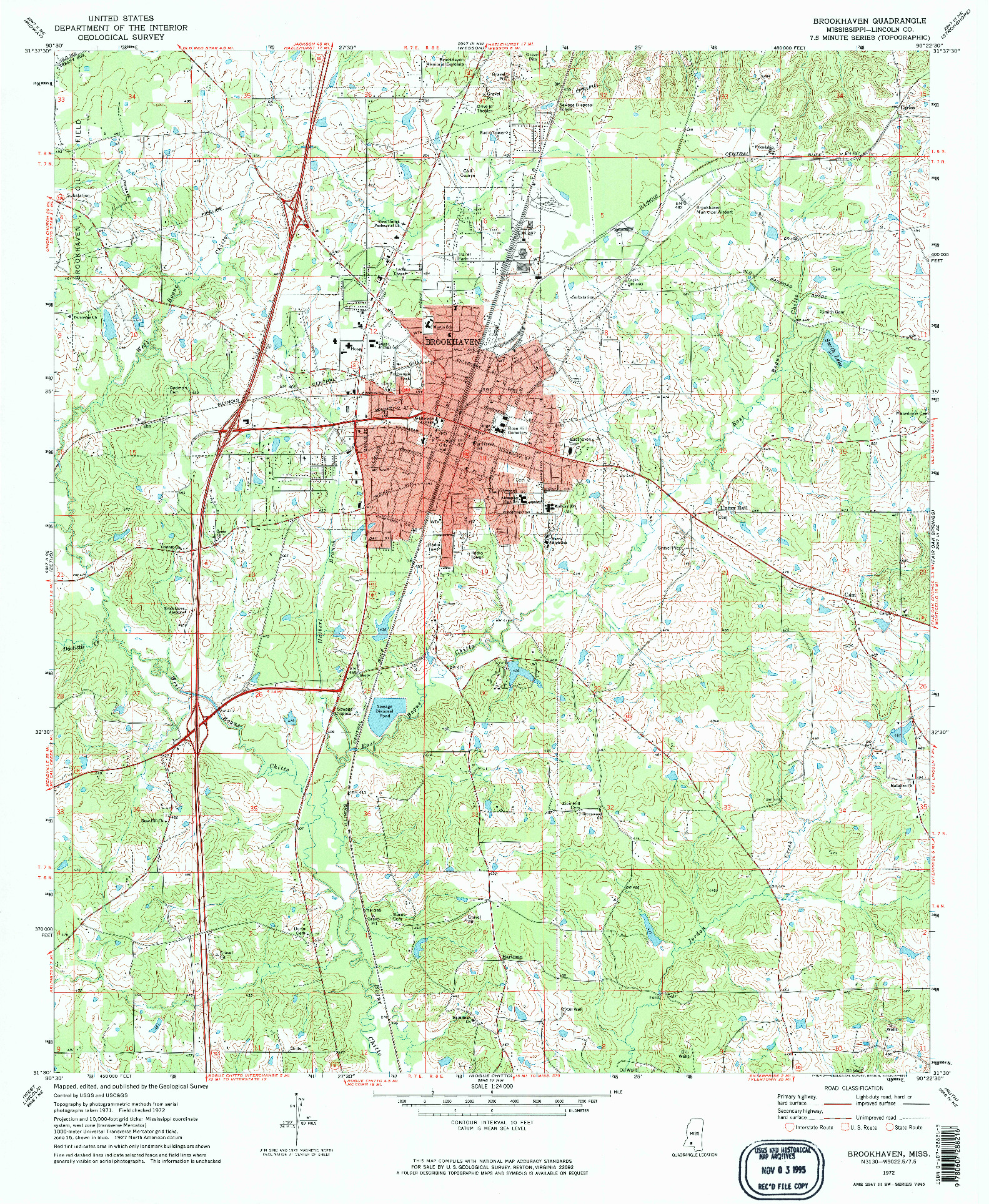 USGS 1:24000-SCALE QUADRANGLE FOR BROOKHAVEN, MS 1972