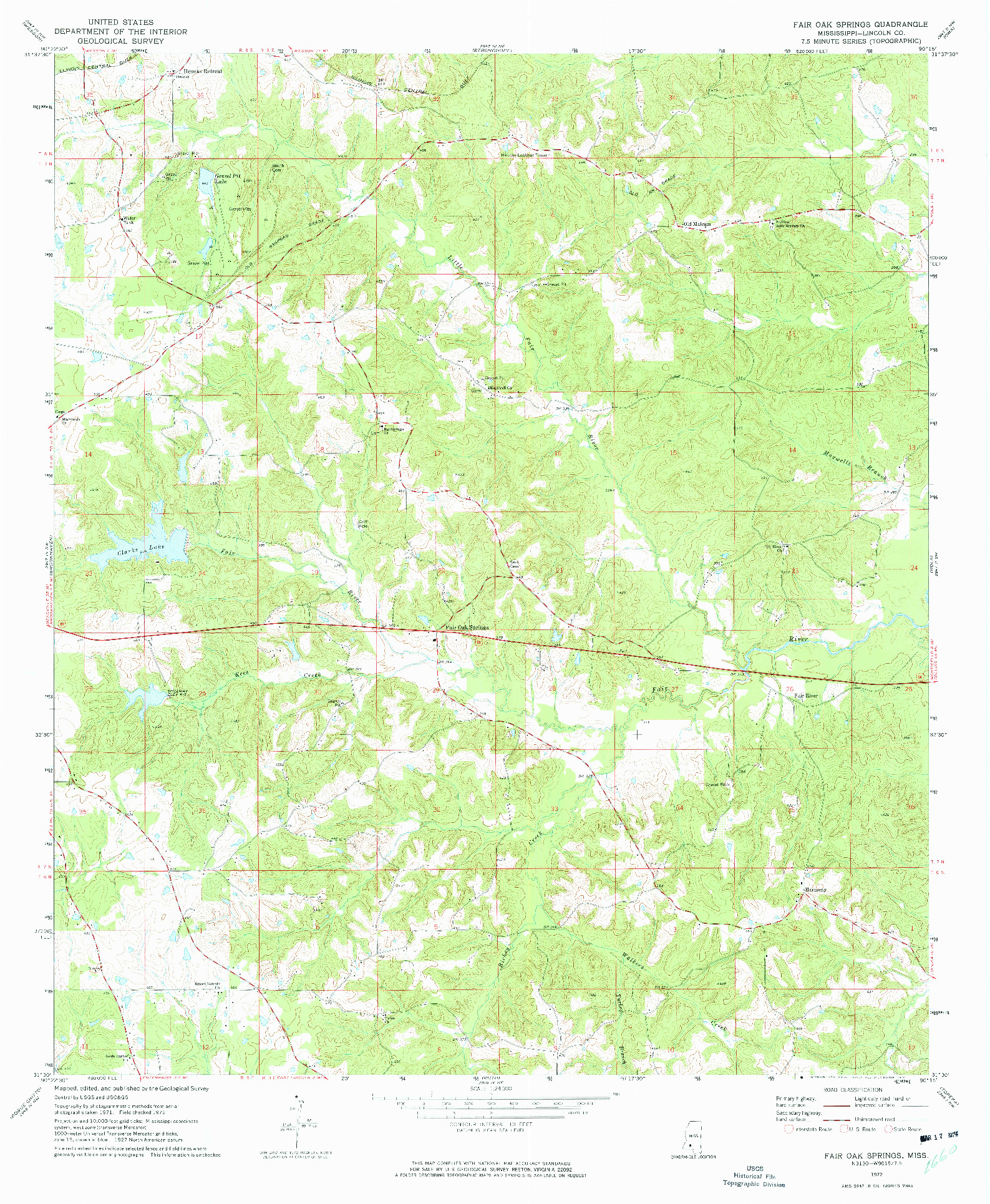 USGS 1:24000-SCALE QUADRANGLE FOR FAIR OAK SPRINGS, MS 1972