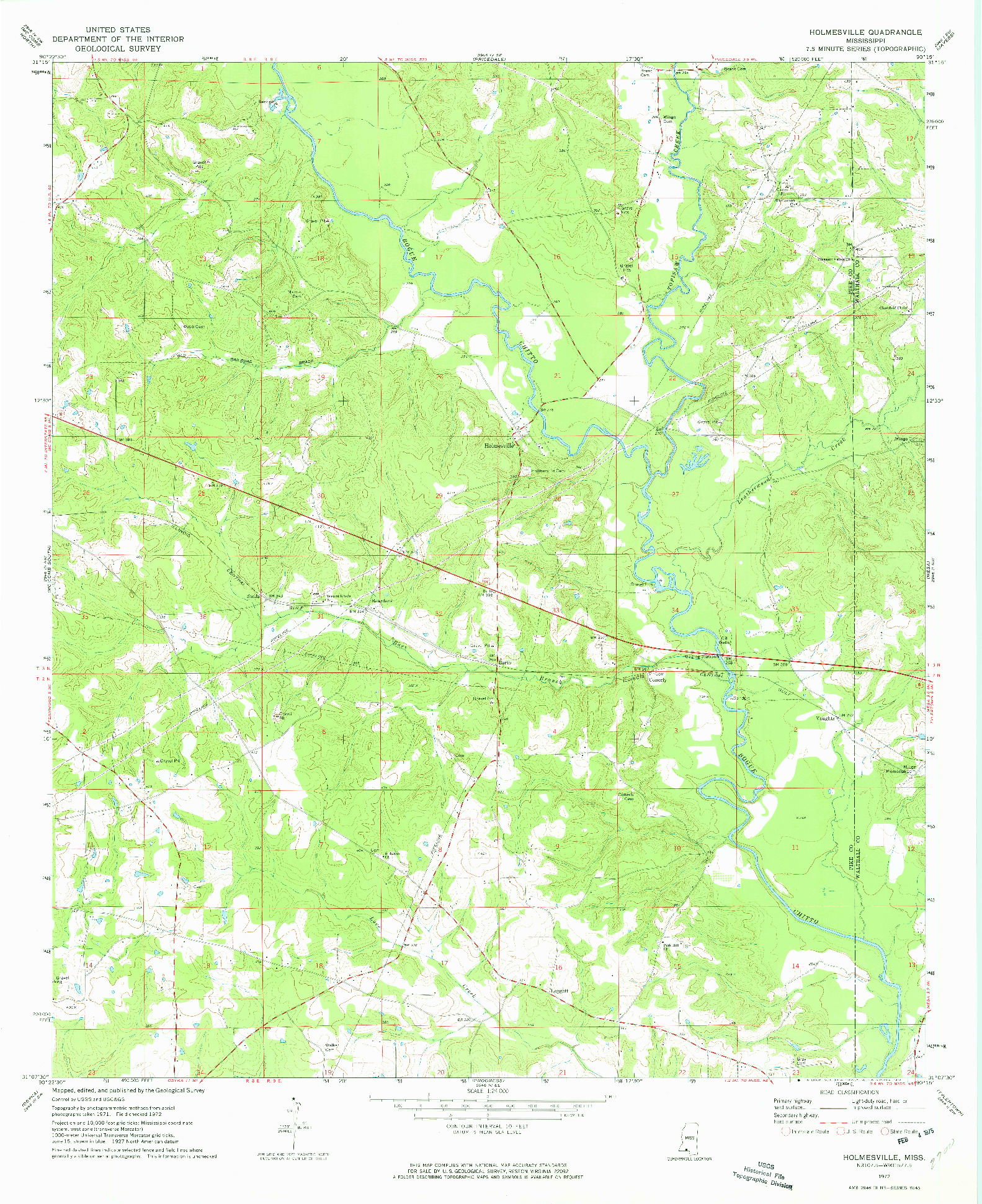 USGS 1:24000-SCALE QUADRANGLE FOR HOLMESVILLE, MS 1972