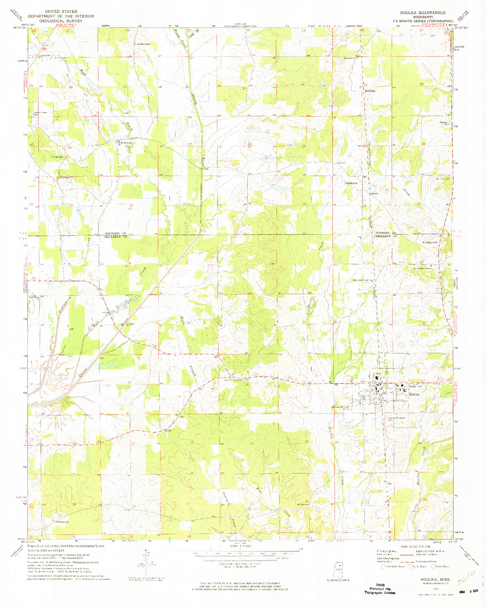 USGS 1:24000-SCALE QUADRANGLE FOR HOULKA, MS 1972