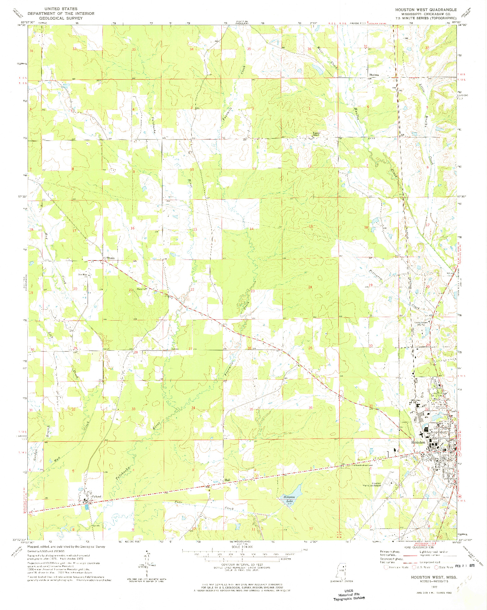 USGS 1:24000-SCALE QUADRANGLE FOR HOUSTON WEST, MS 1972