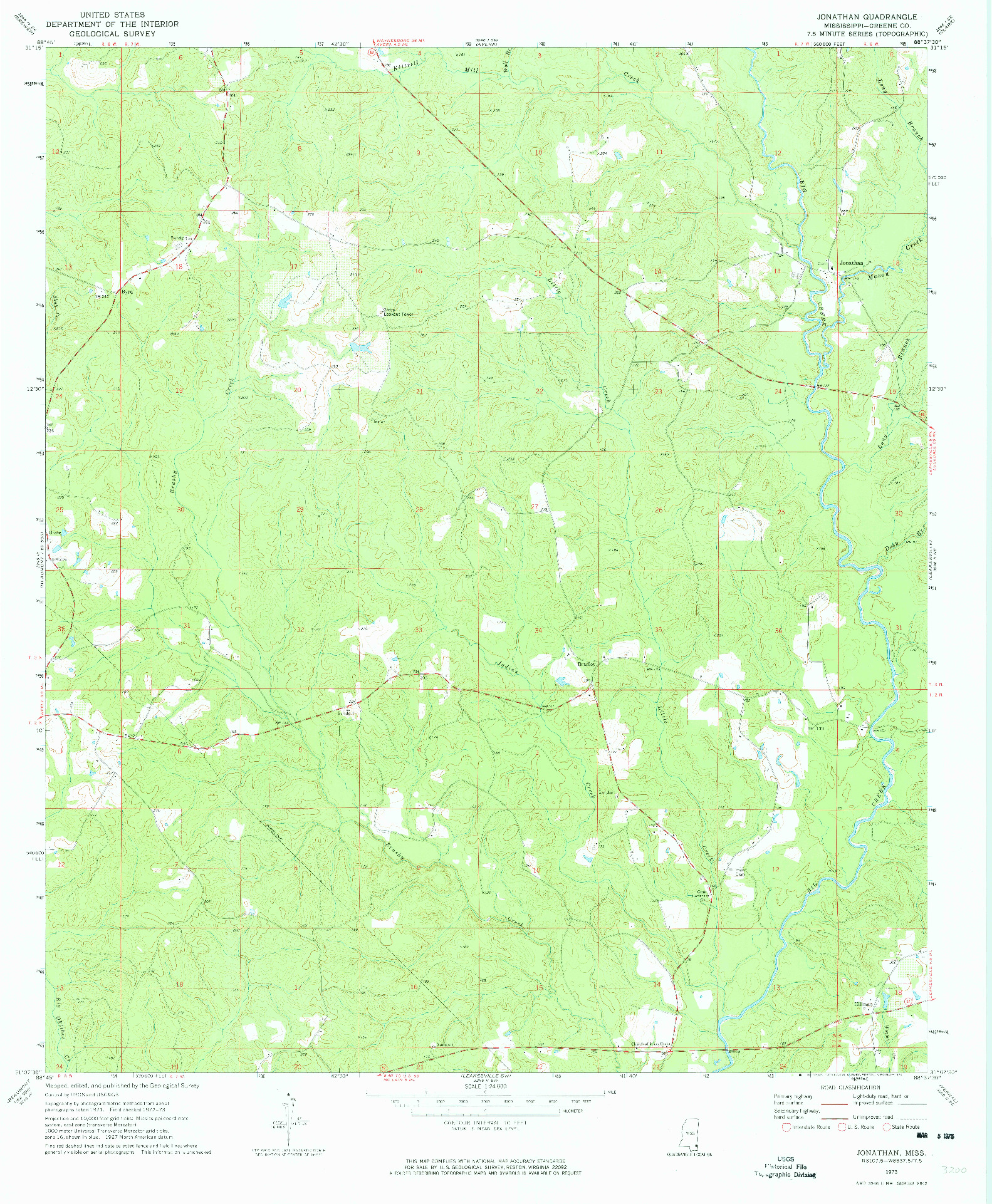 USGS 1:24000-SCALE QUADRANGLE FOR JONATHAN, MS 1973
