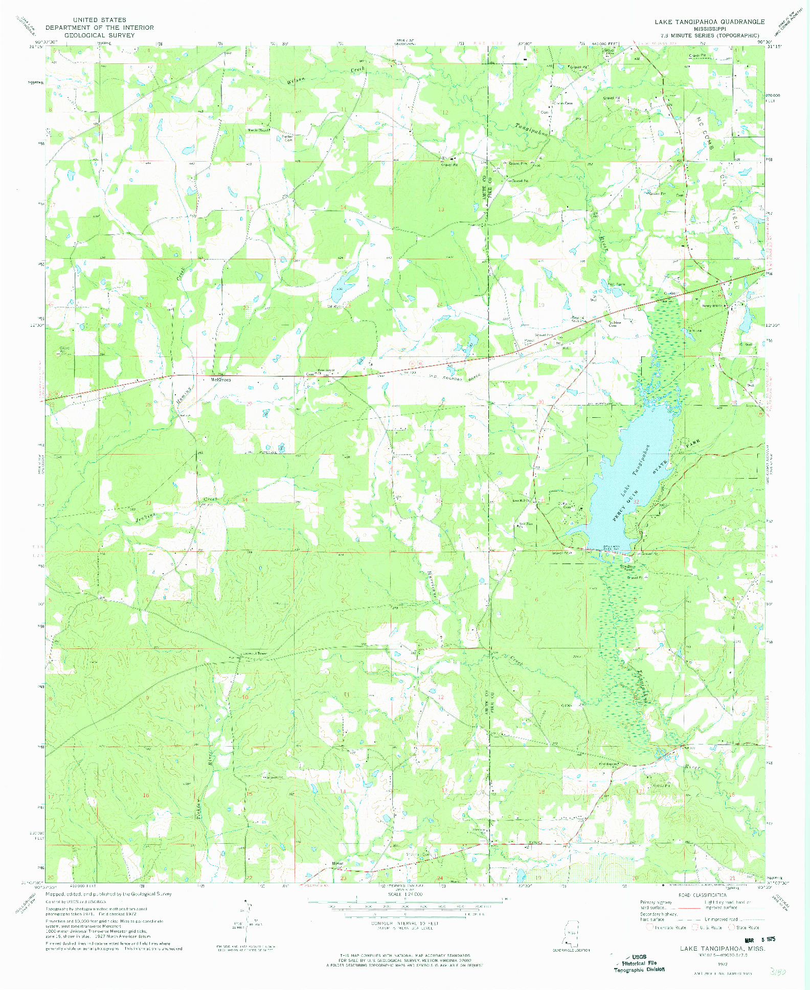 USGS 1:24000-SCALE QUADRANGLE FOR LAKE TANGIPAHOA, MS 1972