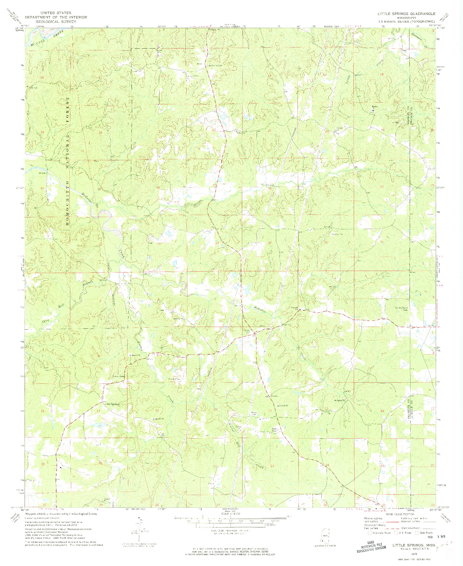 USGS 1:24000-SCALE QUADRANGLE FOR LITTLE SPRINGS, MS 1972