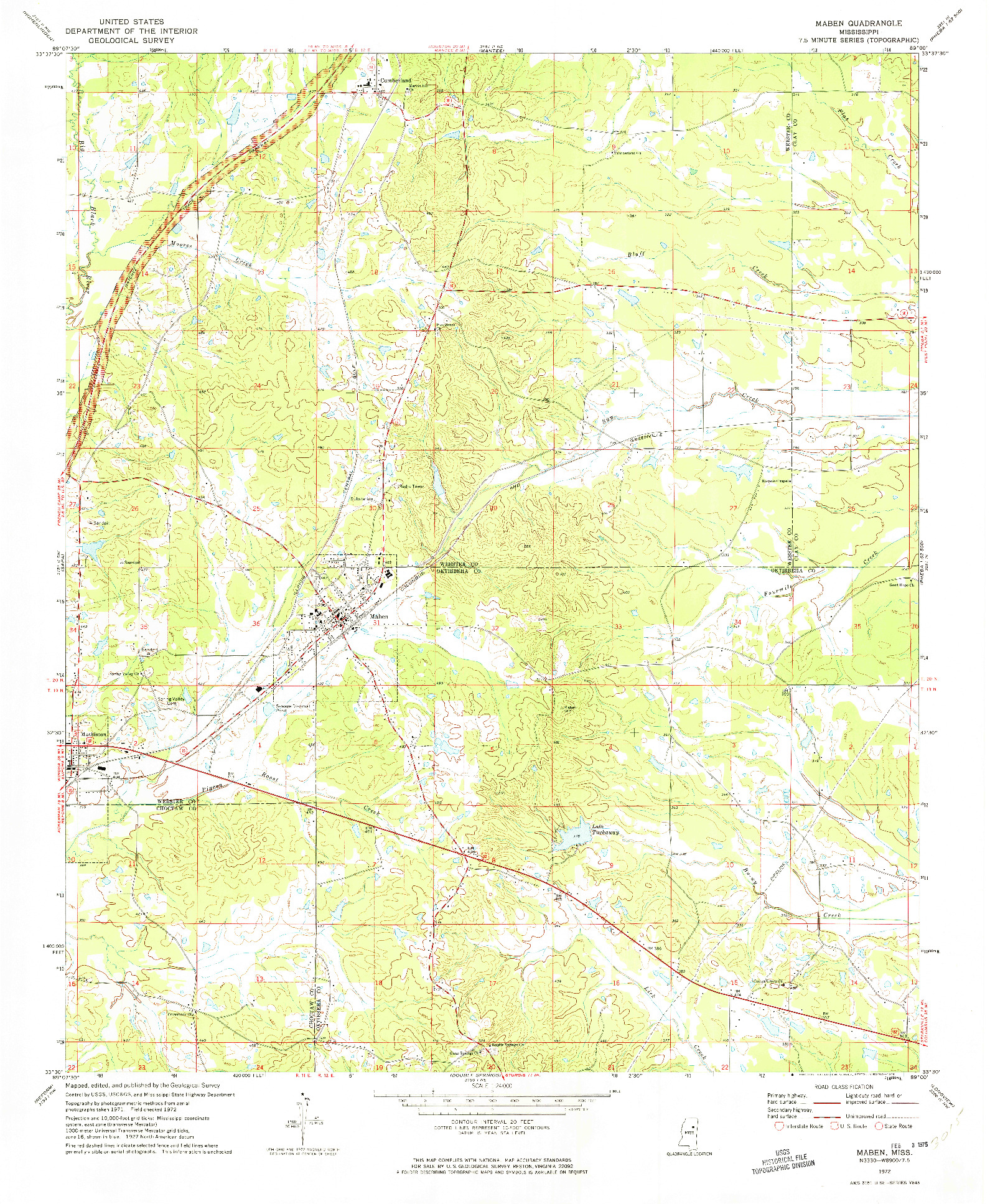 USGS 1:24000-SCALE QUADRANGLE FOR MABEN, MS 1972