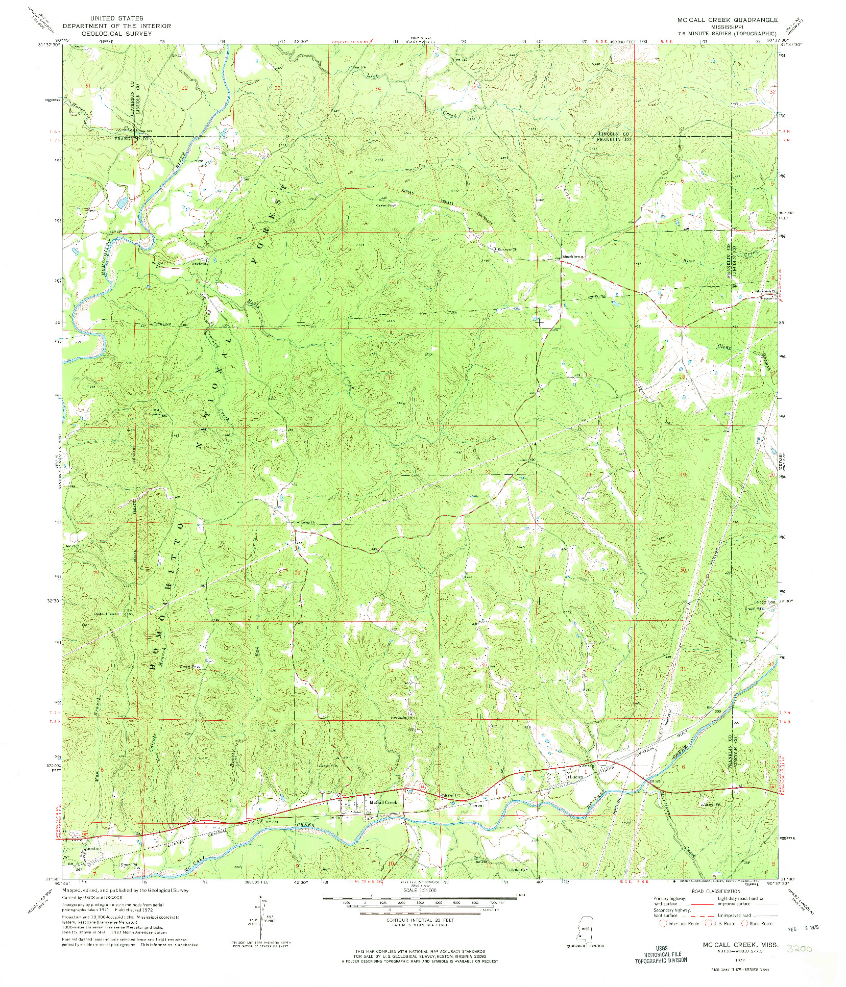 USGS 1:24000-SCALE QUADRANGLE FOR MCCALL CREEK, MS 1972