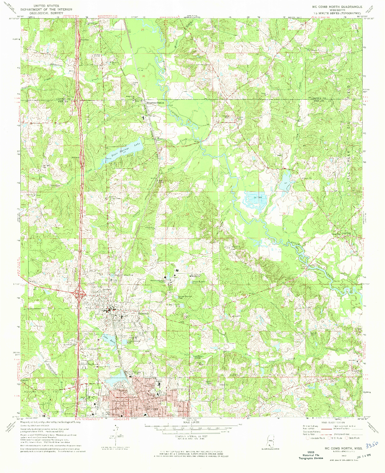 USGS 1:24000-SCALE QUADRANGLE FOR MCCOMB NORTH, MS 1972