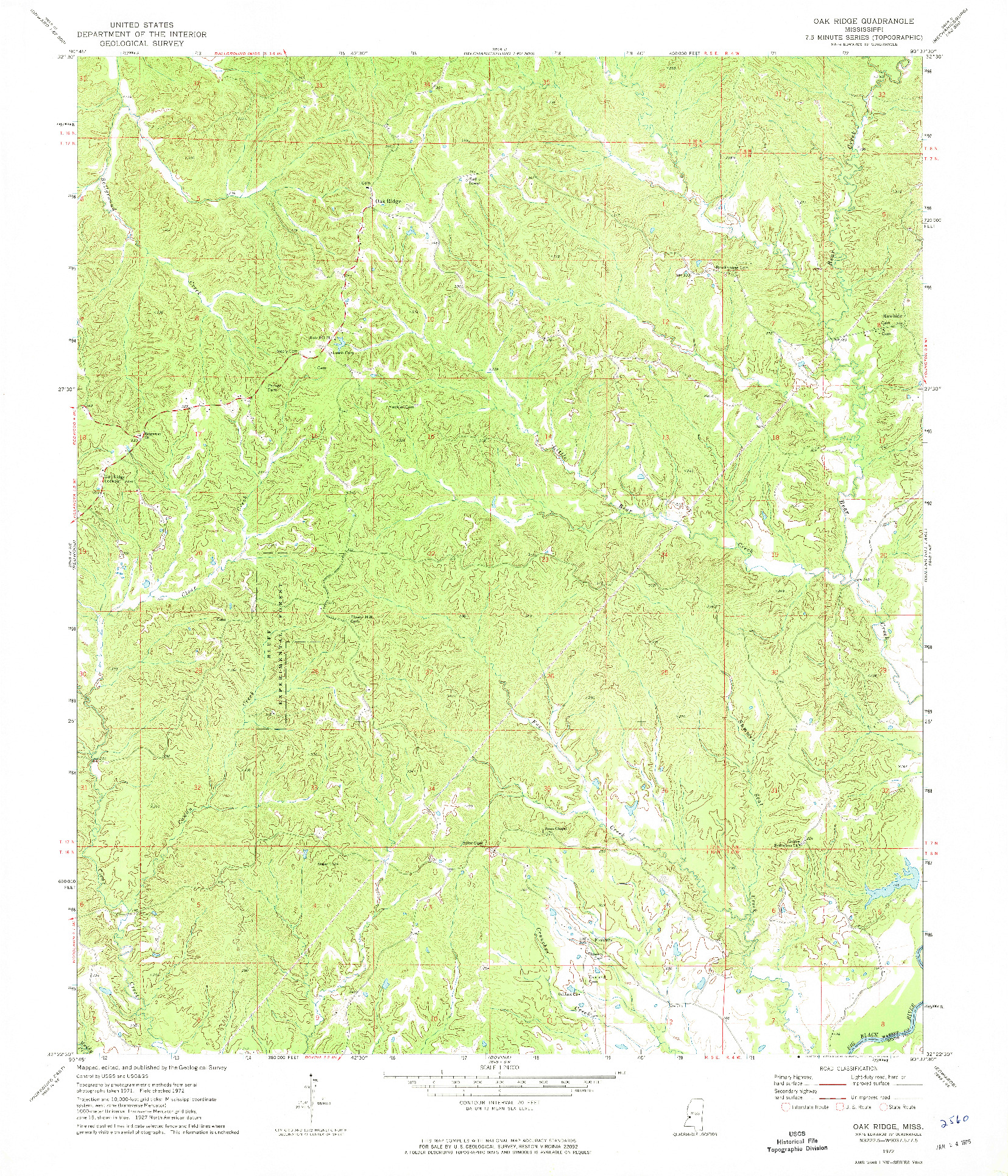 USGS 1:24000-SCALE QUADRANGLE FOR OAK RIDGE, MS 1972