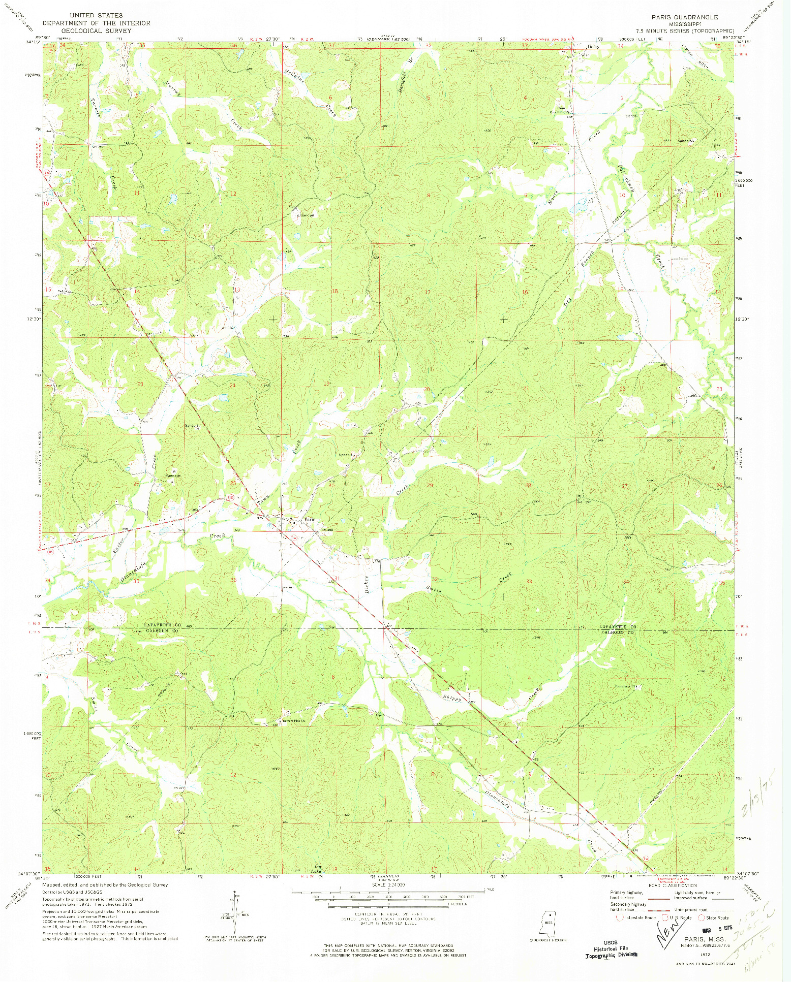 USGS 1:24000-SCALE QUADRANGLE FOR PARIS, MS 1972