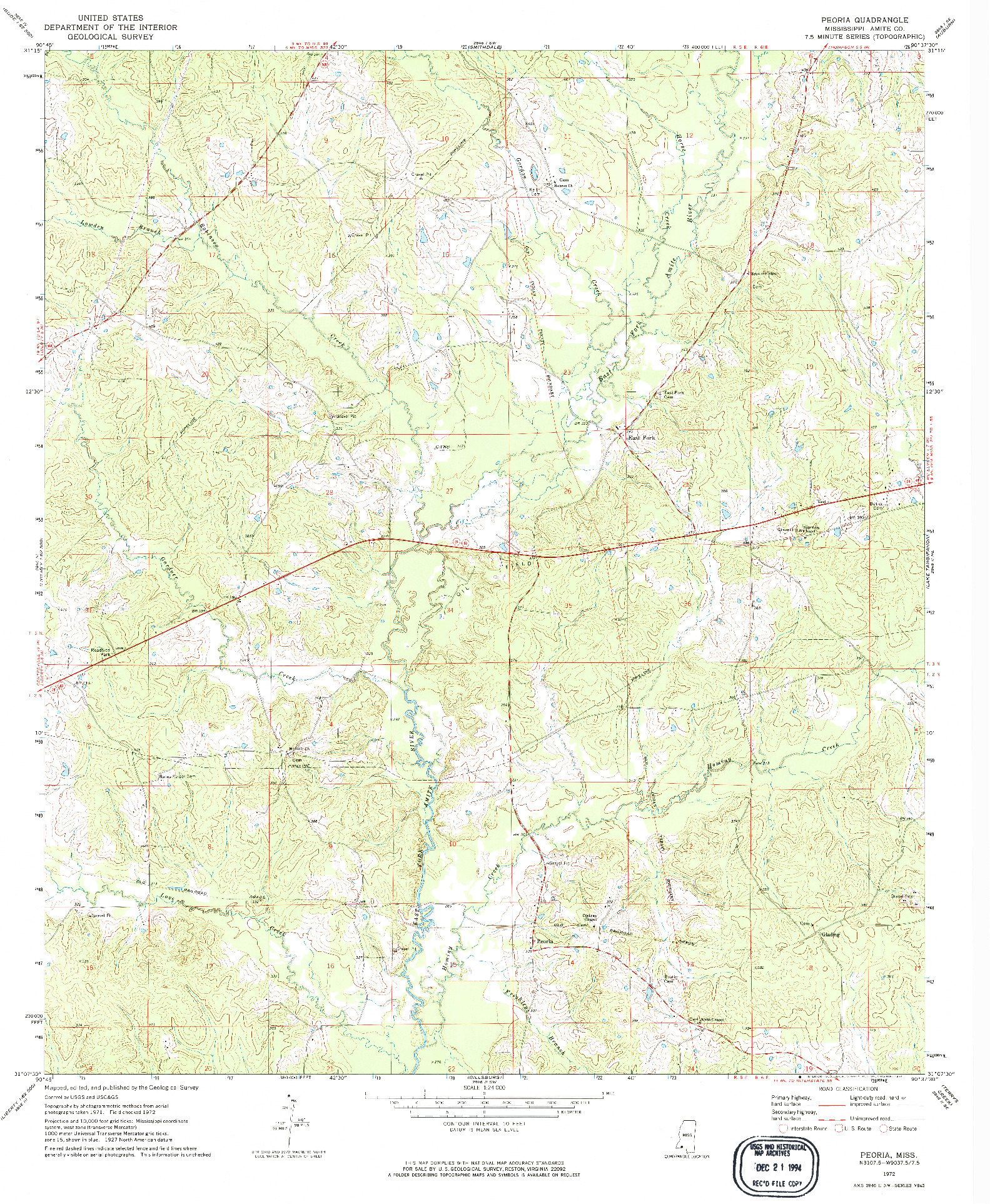 USGS 1:24000-SCALE QUADRANGLE FOR PEORIA, MS 1972