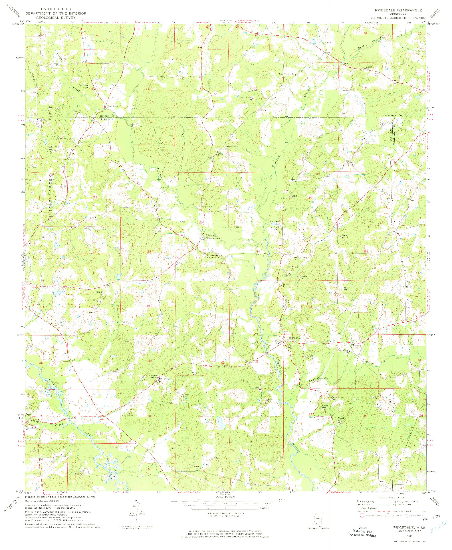 USGS 1:24000-SCALE QUADRANGLE FOR PRICEDALE, MS 1972