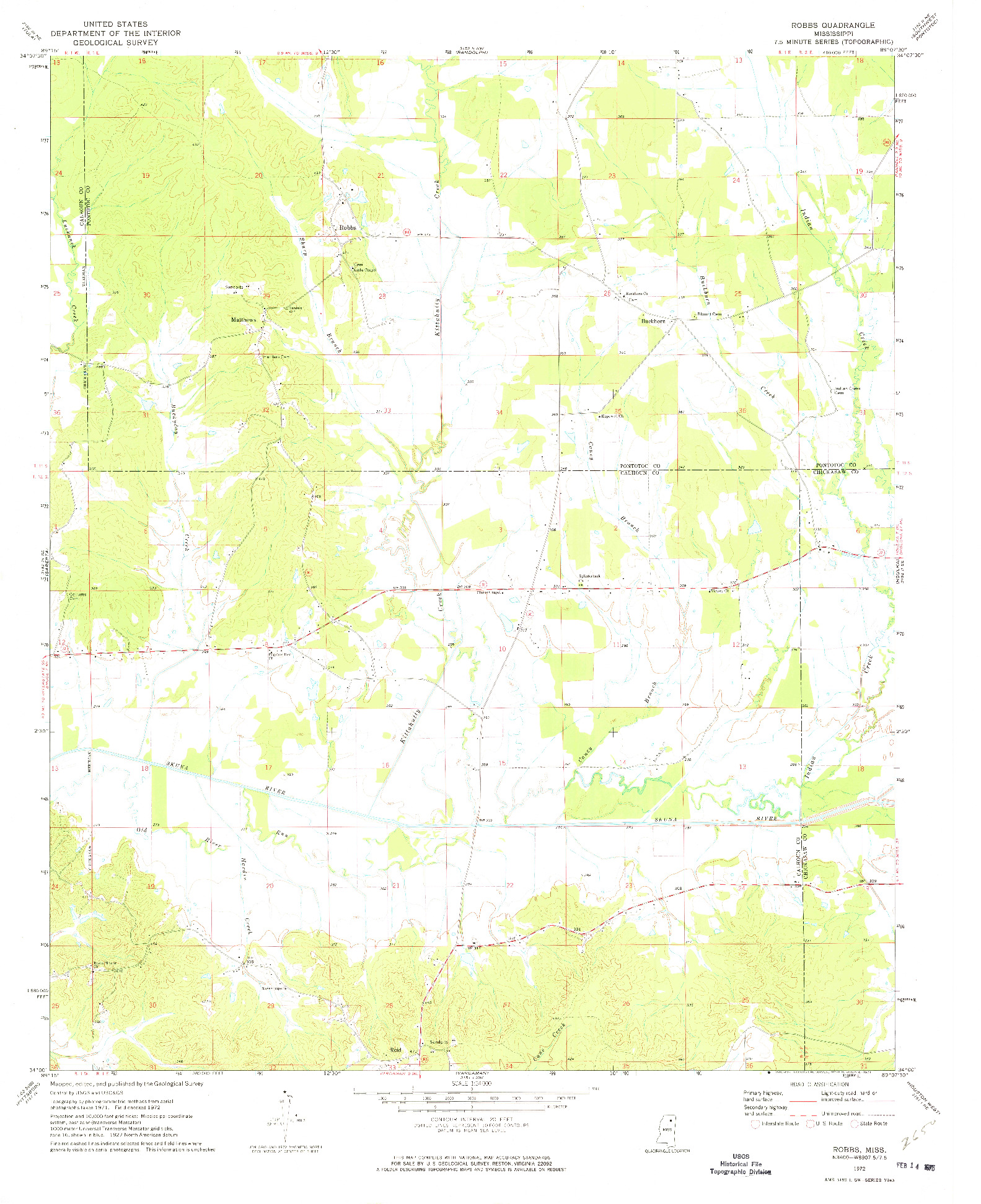 USGS 1:24000-SCALE QUADRANGLE FOR ROBBS, MS 1972