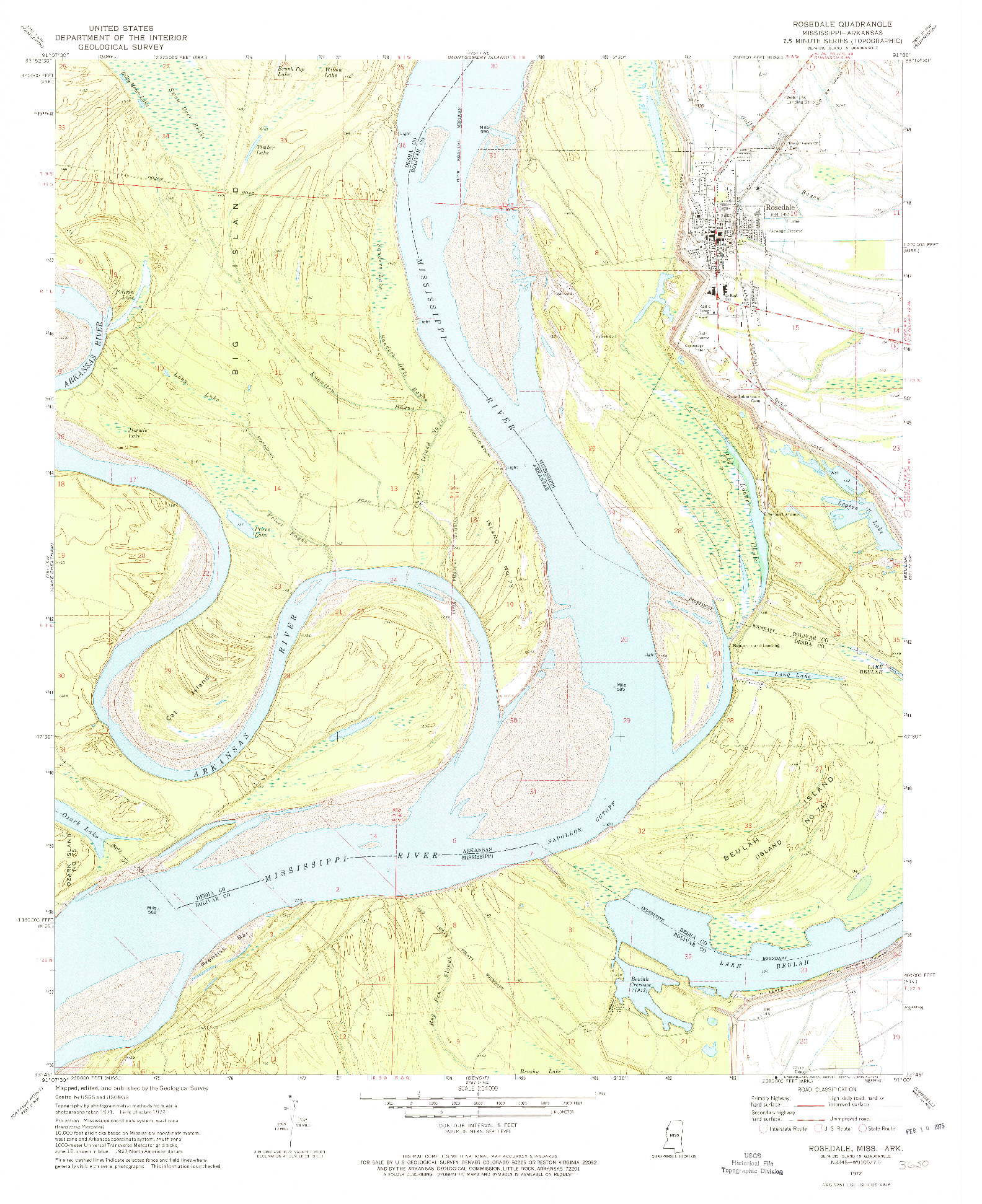 USGS 1:24000-SCALE QUADRANGLE FOR ROSEDALE, MS 1972