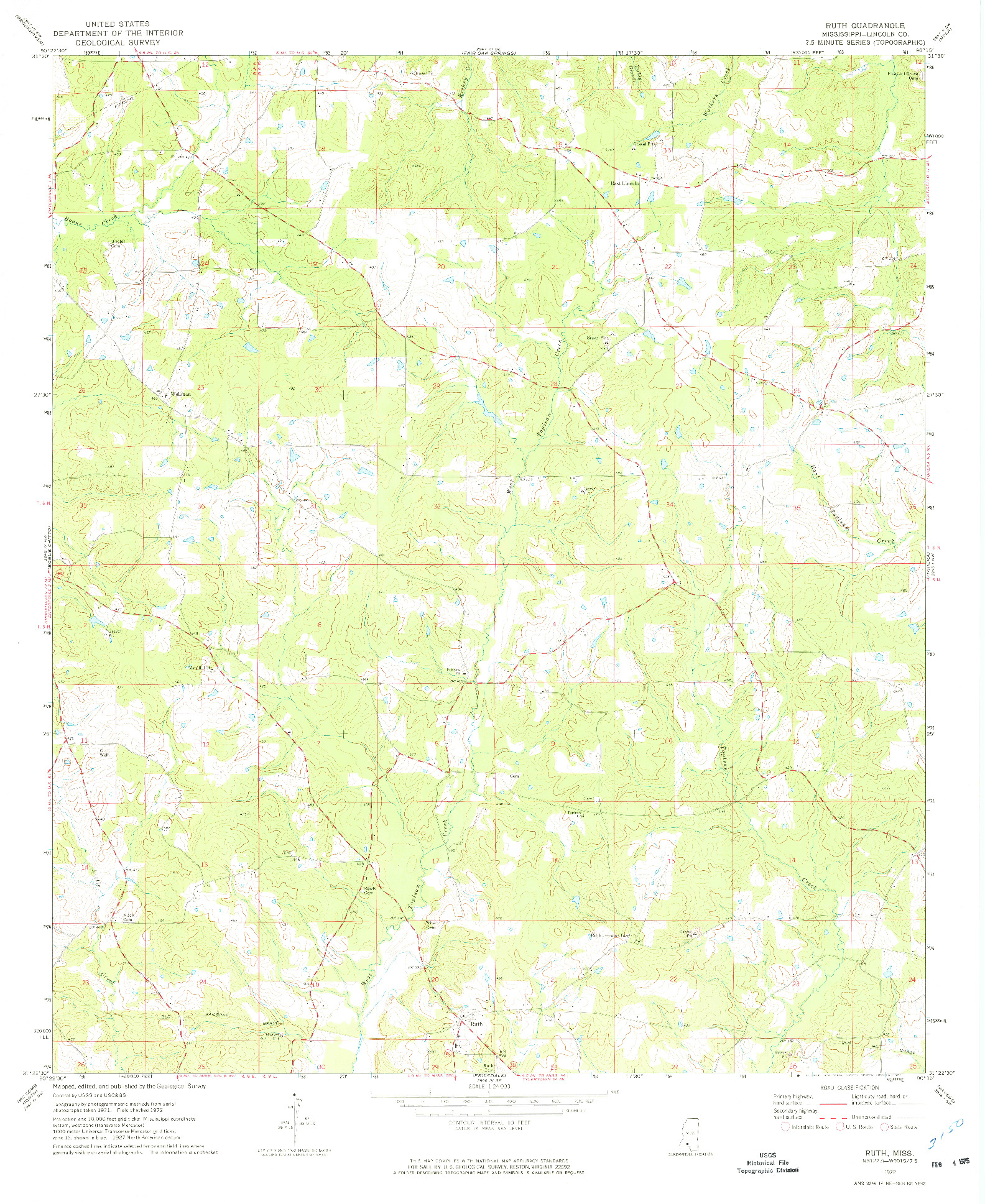 USGS 1:24000-SCALE QUADRANGLE FOR RUTH, MS 1972