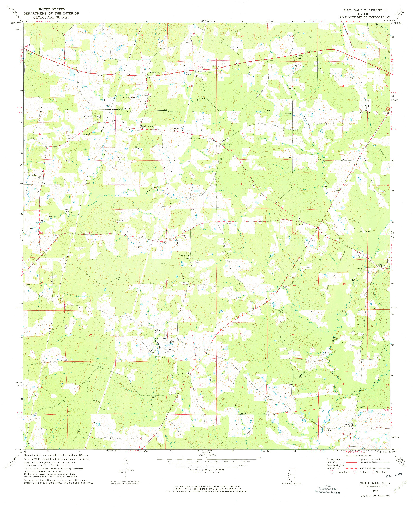 USGS 1:24000-SCALE QUADRANGLE FOR SMITHDALE, MS 1972