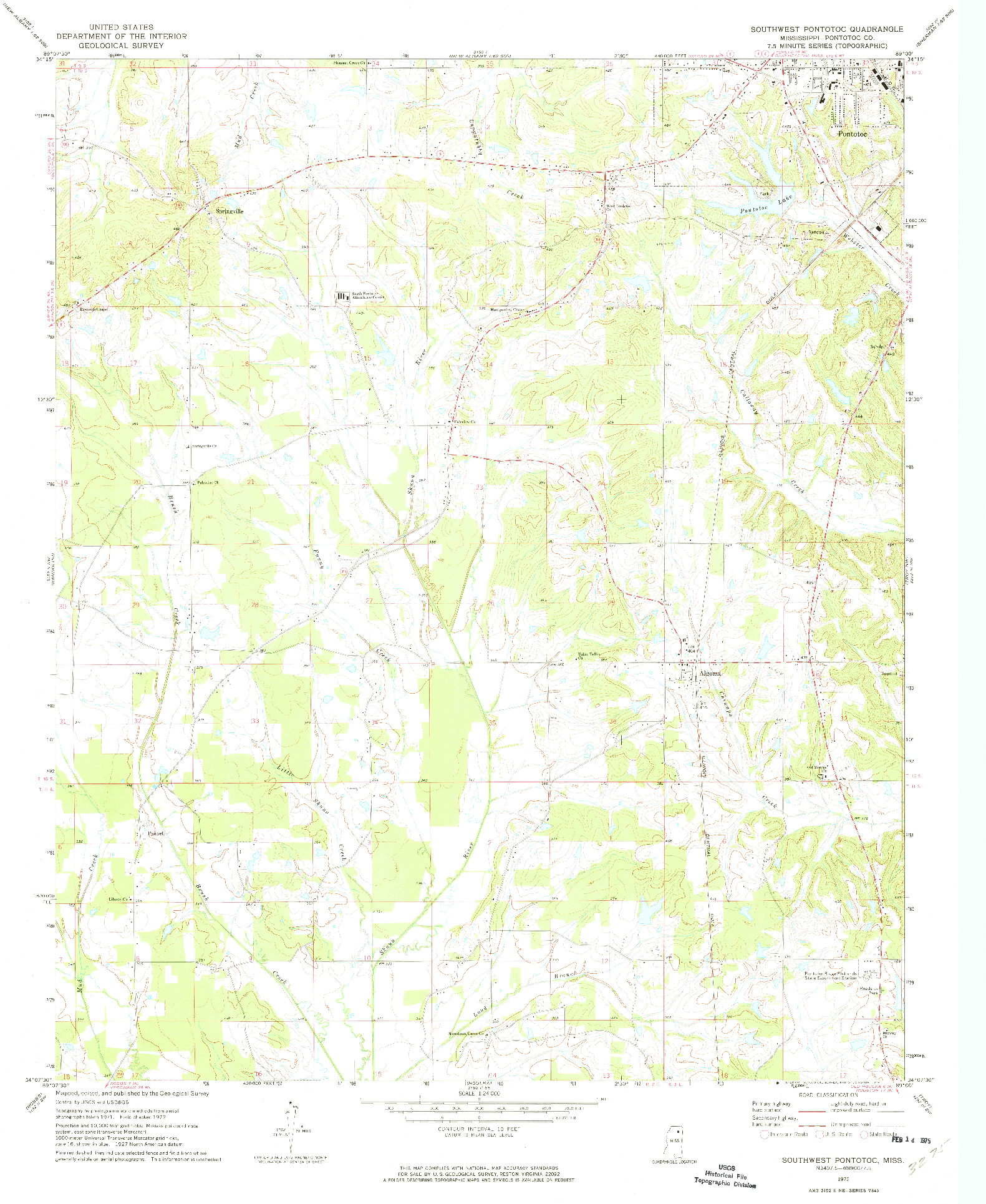USGS 1:24000-SCALE QUADRANGLE FOR SOUTHWEST PONTOTOC, MS 1972