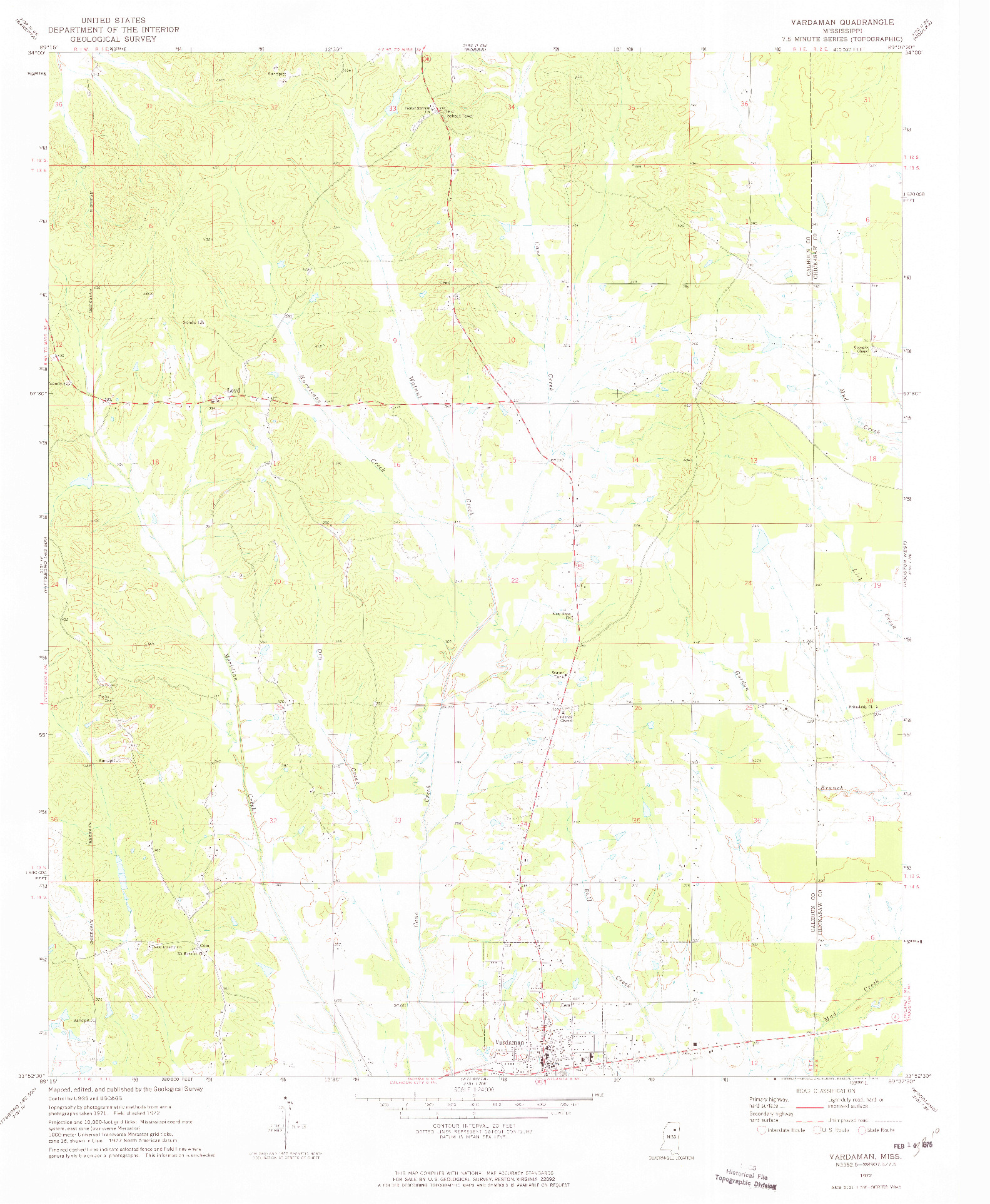 USGS 1:24000-SCALE QUADRANGLE FOR VARDAMAN, MS 1972