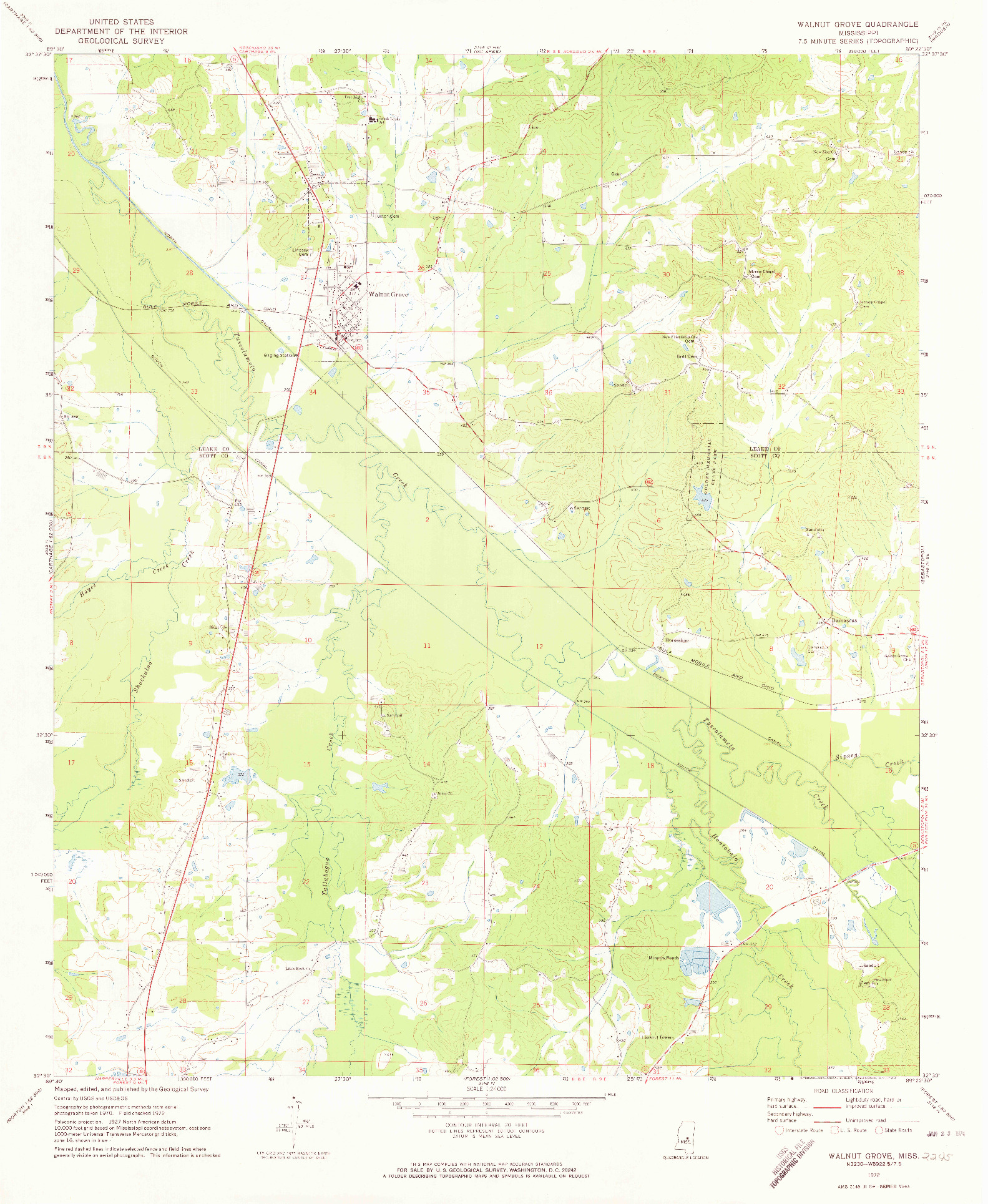USGS 1:24000-SCALE QUADRANGLE FOR WALNUT GROVE, MS 1972