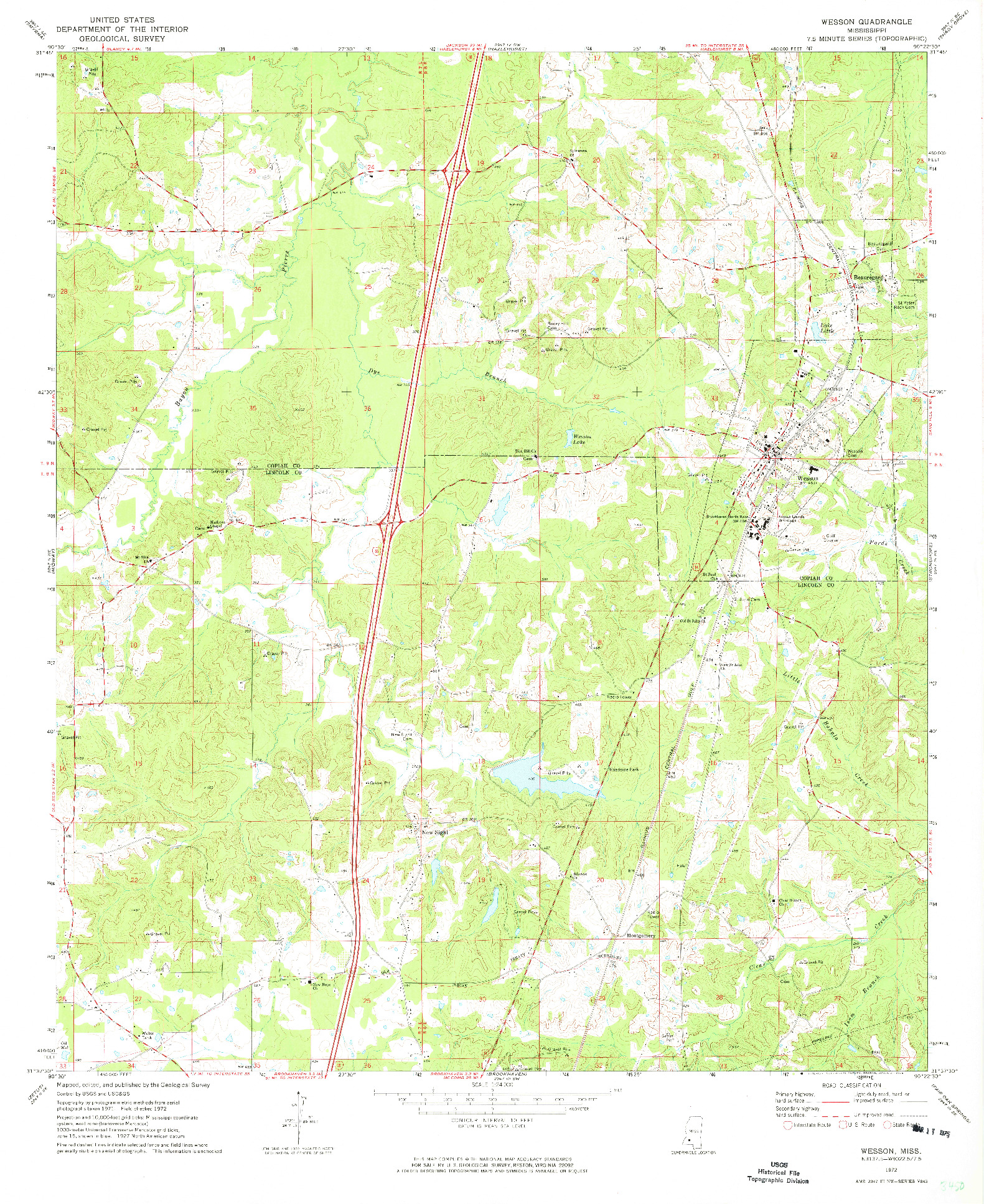 USGS 1:24000-SCALE QUADRANGLE FOR WESSON, MS 1972
