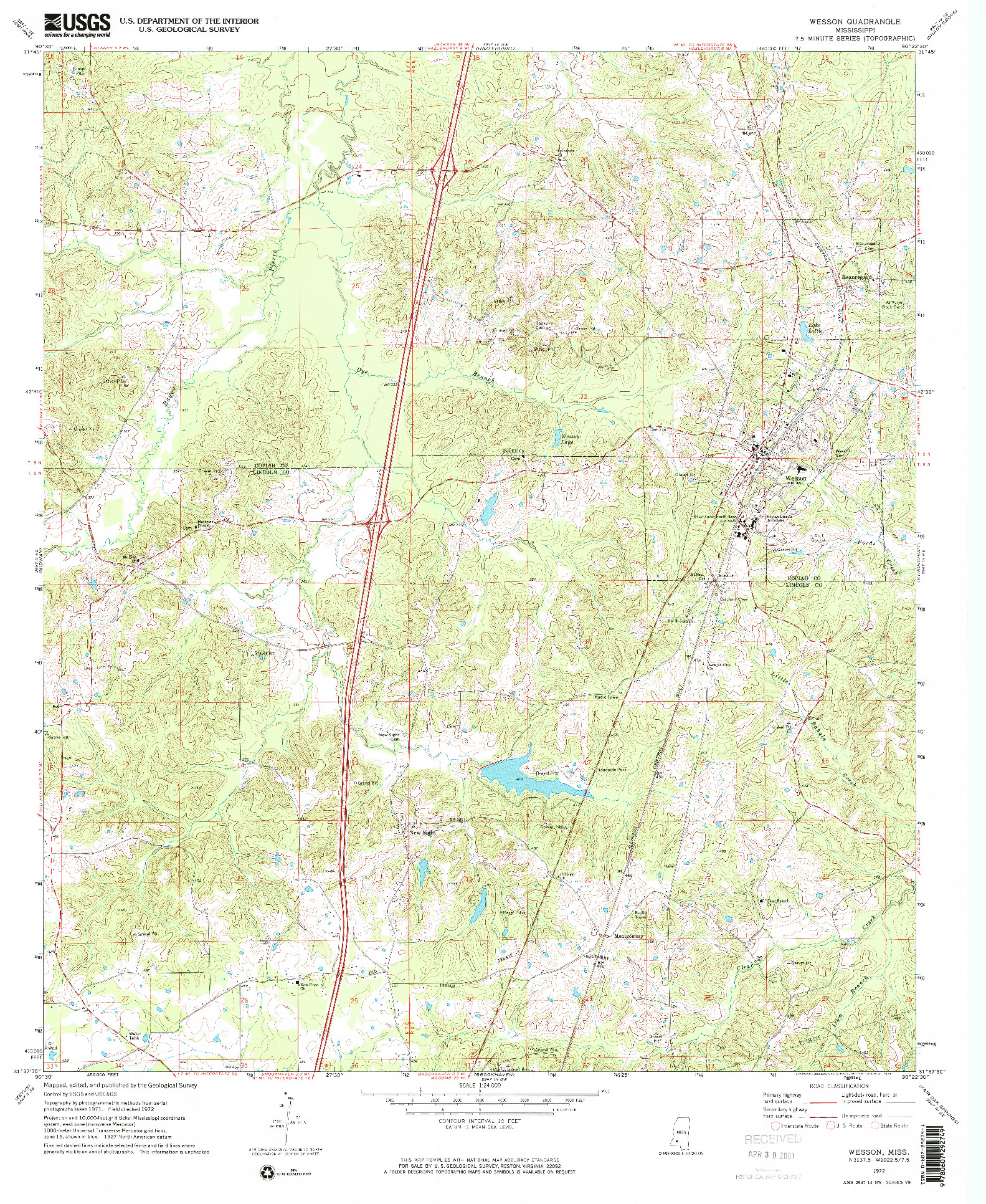 USGS 1:24000-SCALE QUADRANGLE FOR WESSON, MS 1972