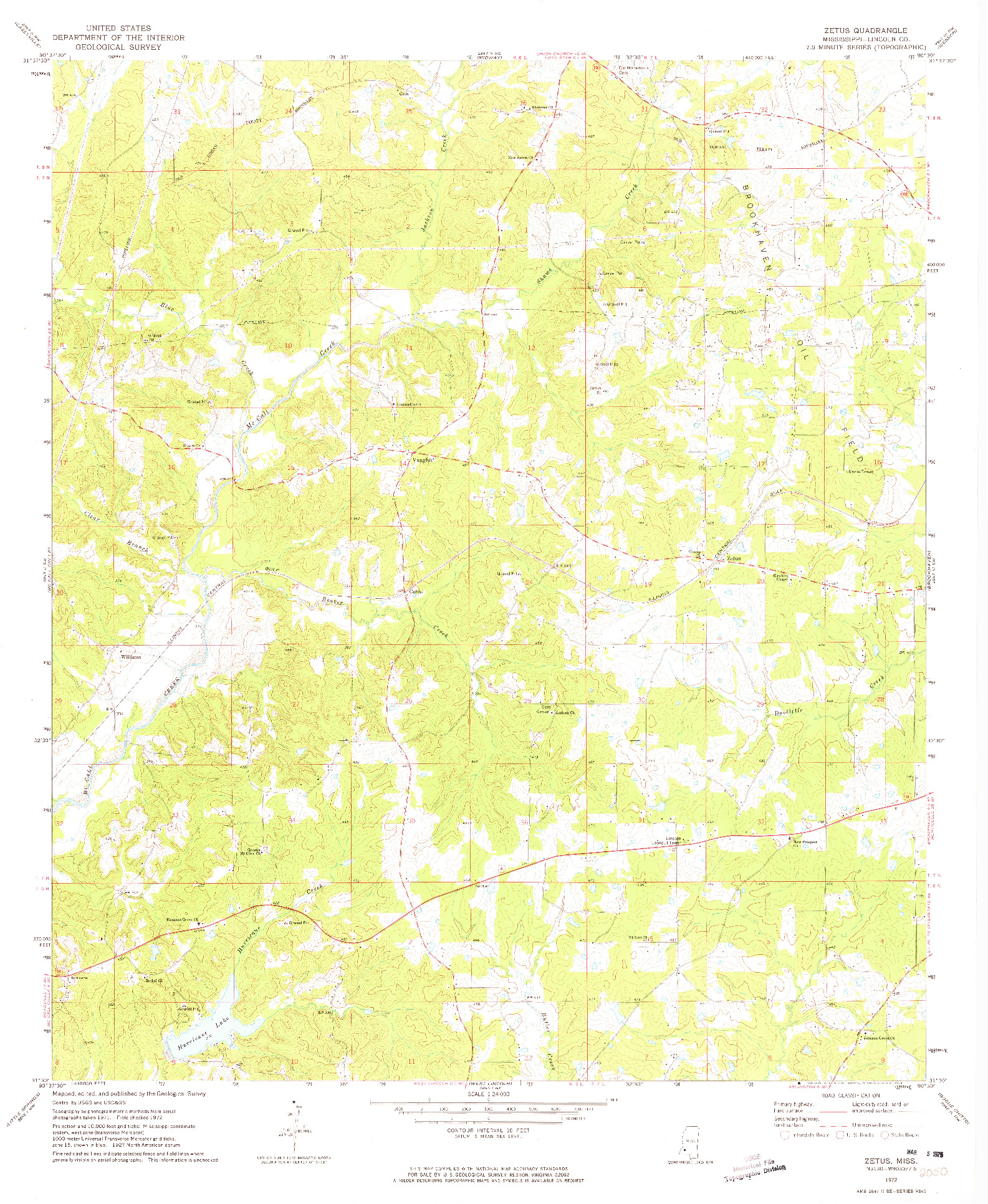 USGS 1:24000-SCALE QUADRANGLE FOR ZETUS, MS 1972