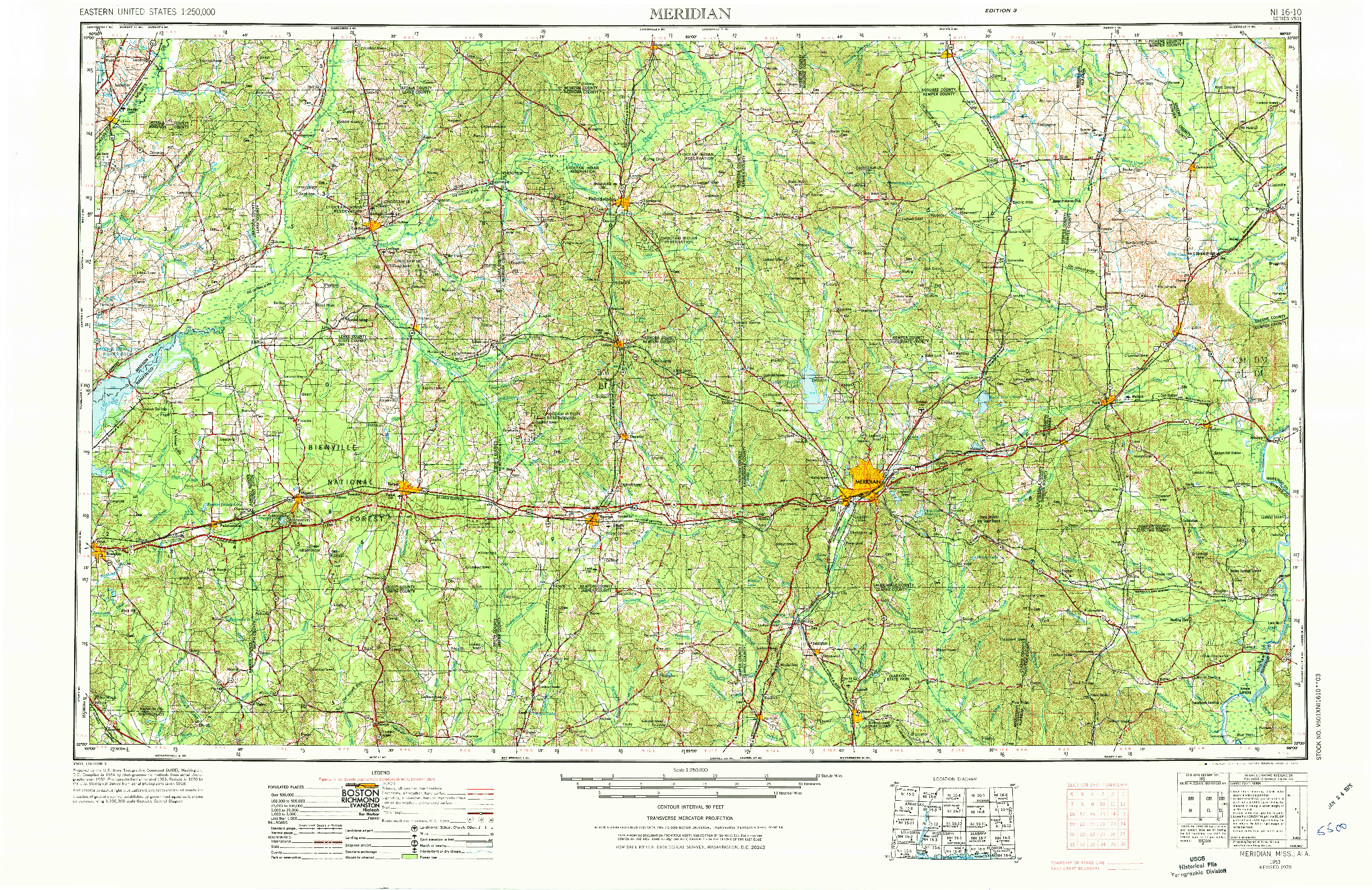 USGS 1:250000-SCALE QUADRANGLE FOR MERIDIAN, MS 1953