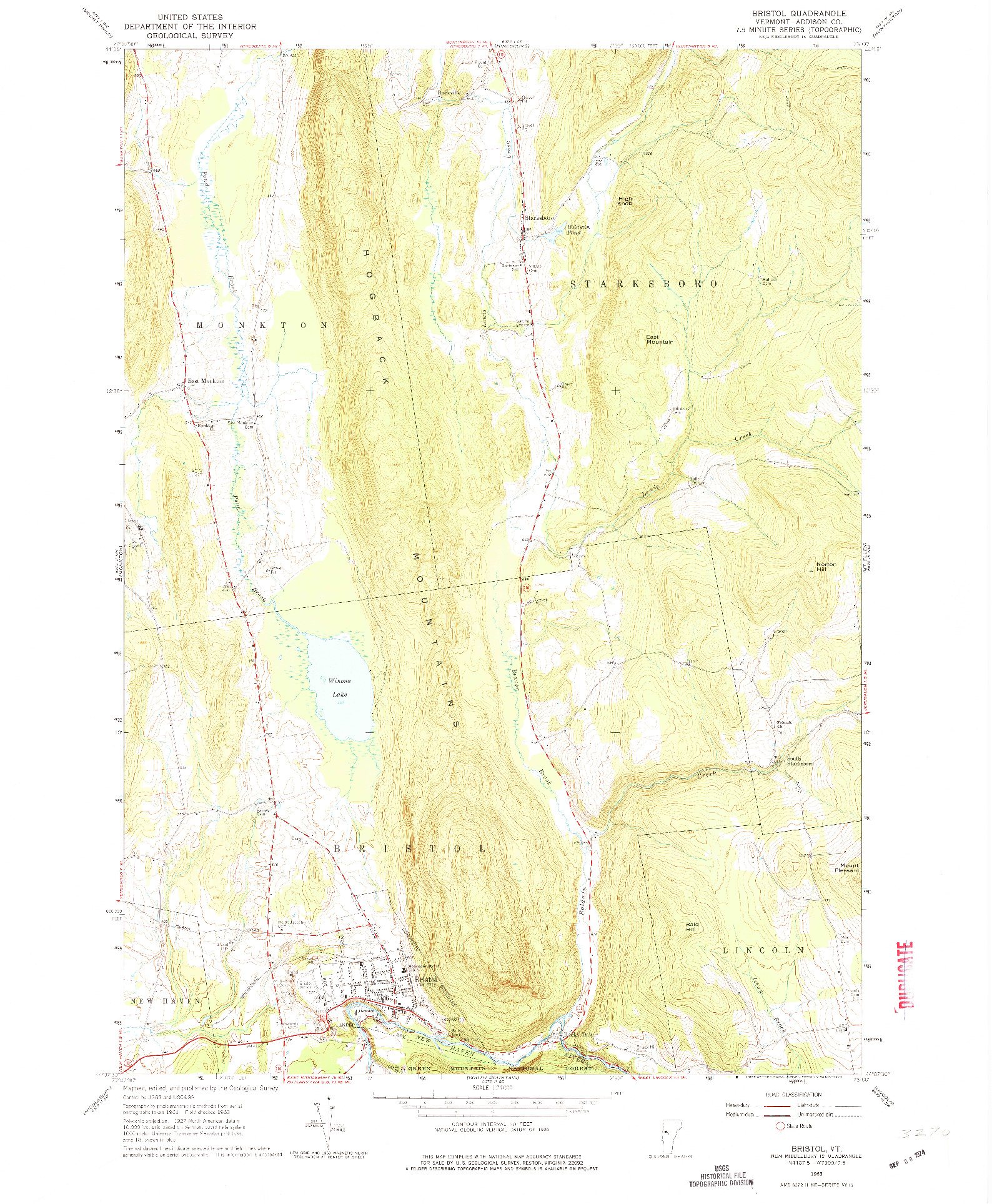 USGS 1:24000-SCALE QUADRANGLE FOR BRISTOL, VT 1963