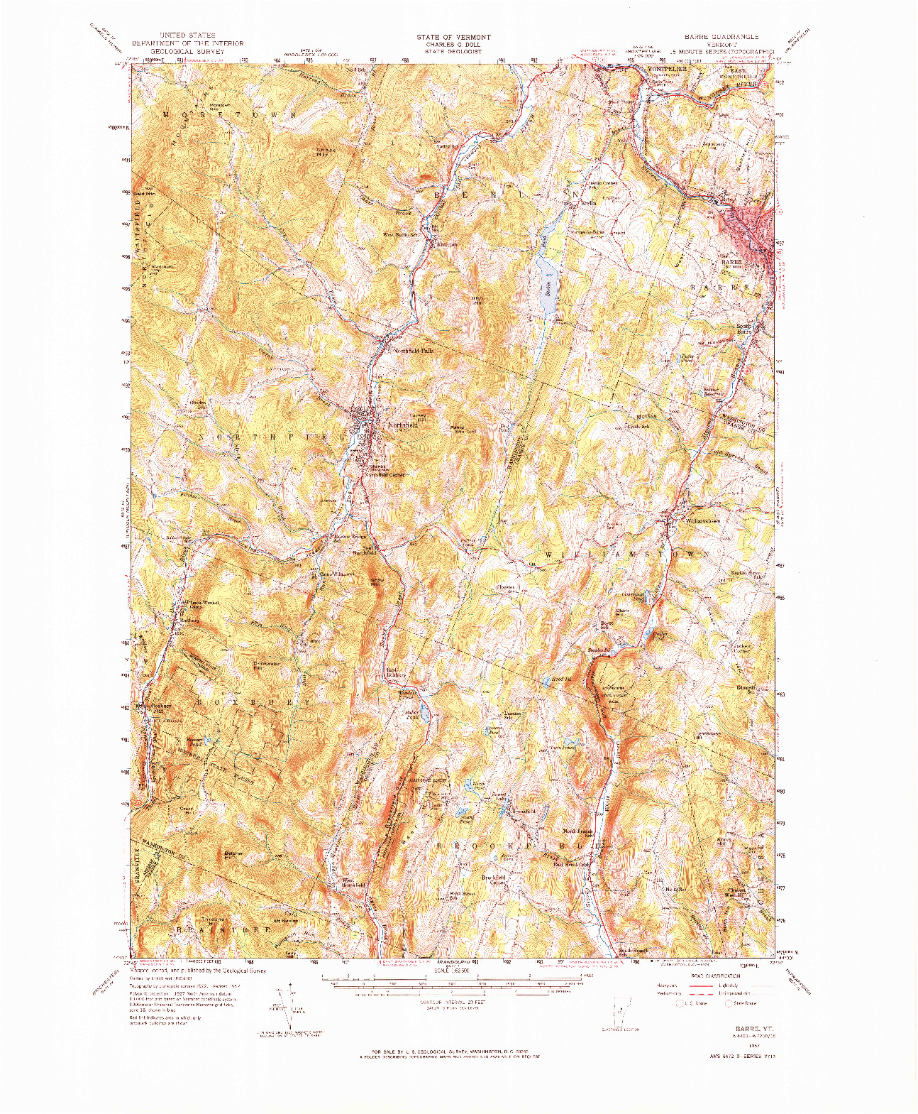 USGS 1:62500-SCALE QUADRANGLE FOR BARRE, VT 1957