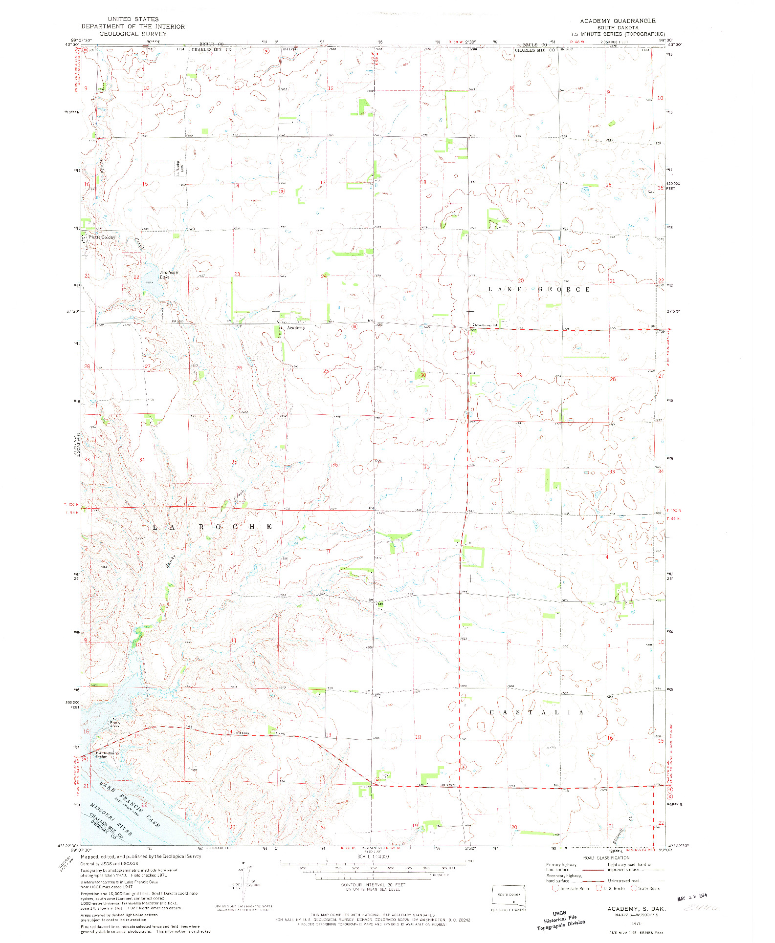 USGS 1:24000-SCALE QUADRANGLE FOR ACADEMY, SD 1971