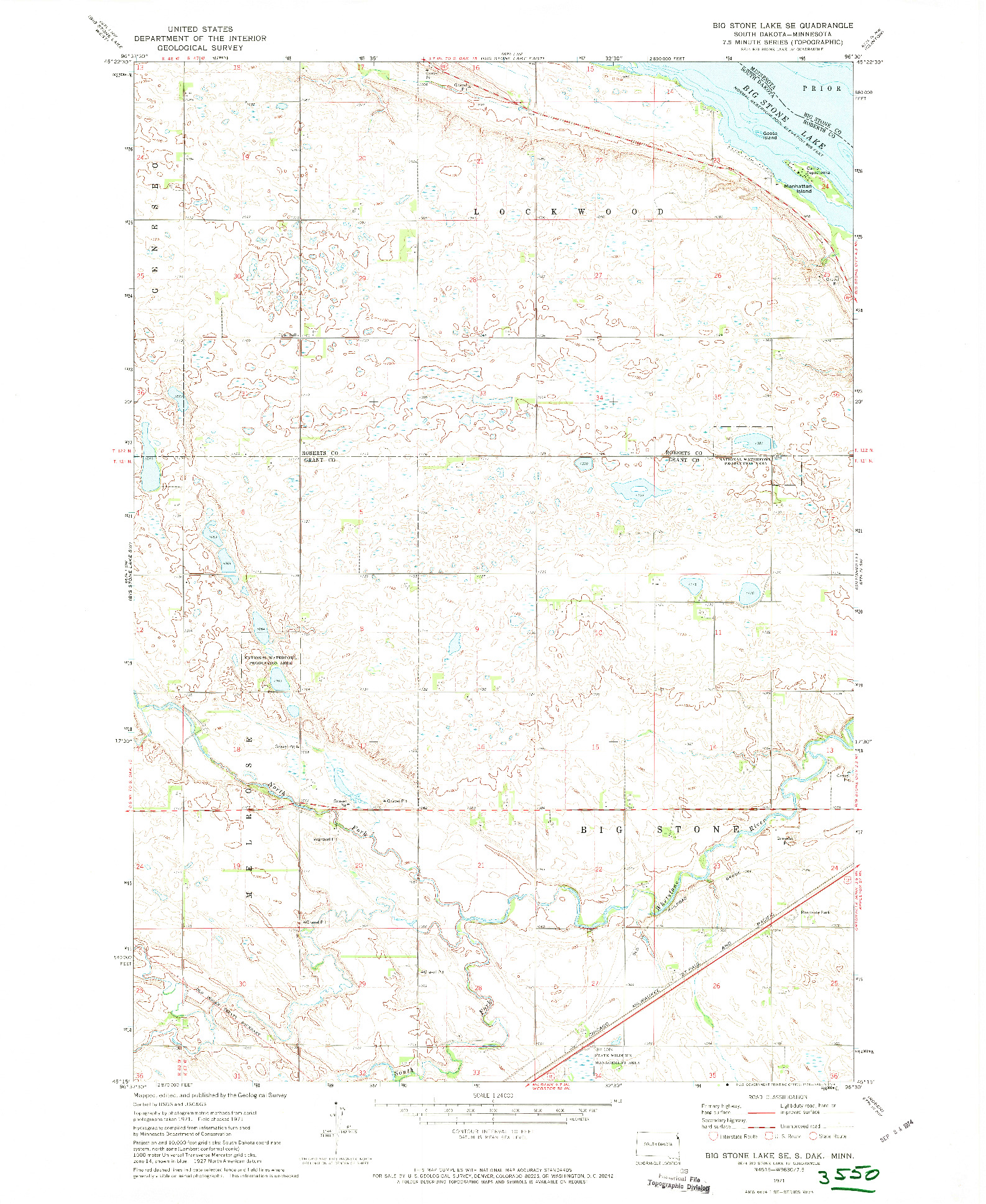 USGS 1:24000-SCALE QUADRANGLE FOR BIG STONE LAKE SE, SD 1971