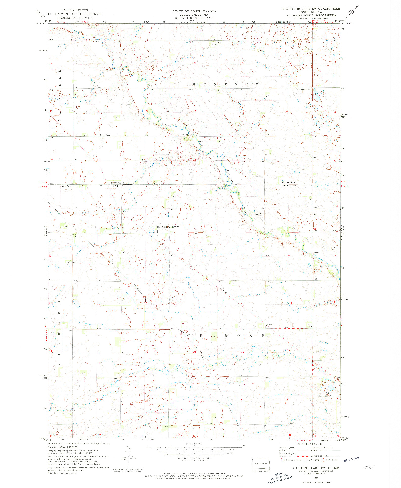 USGS 1:24000-SCALE QUADRANGLE FOR BIG STONE LAKE SW, SD 1971