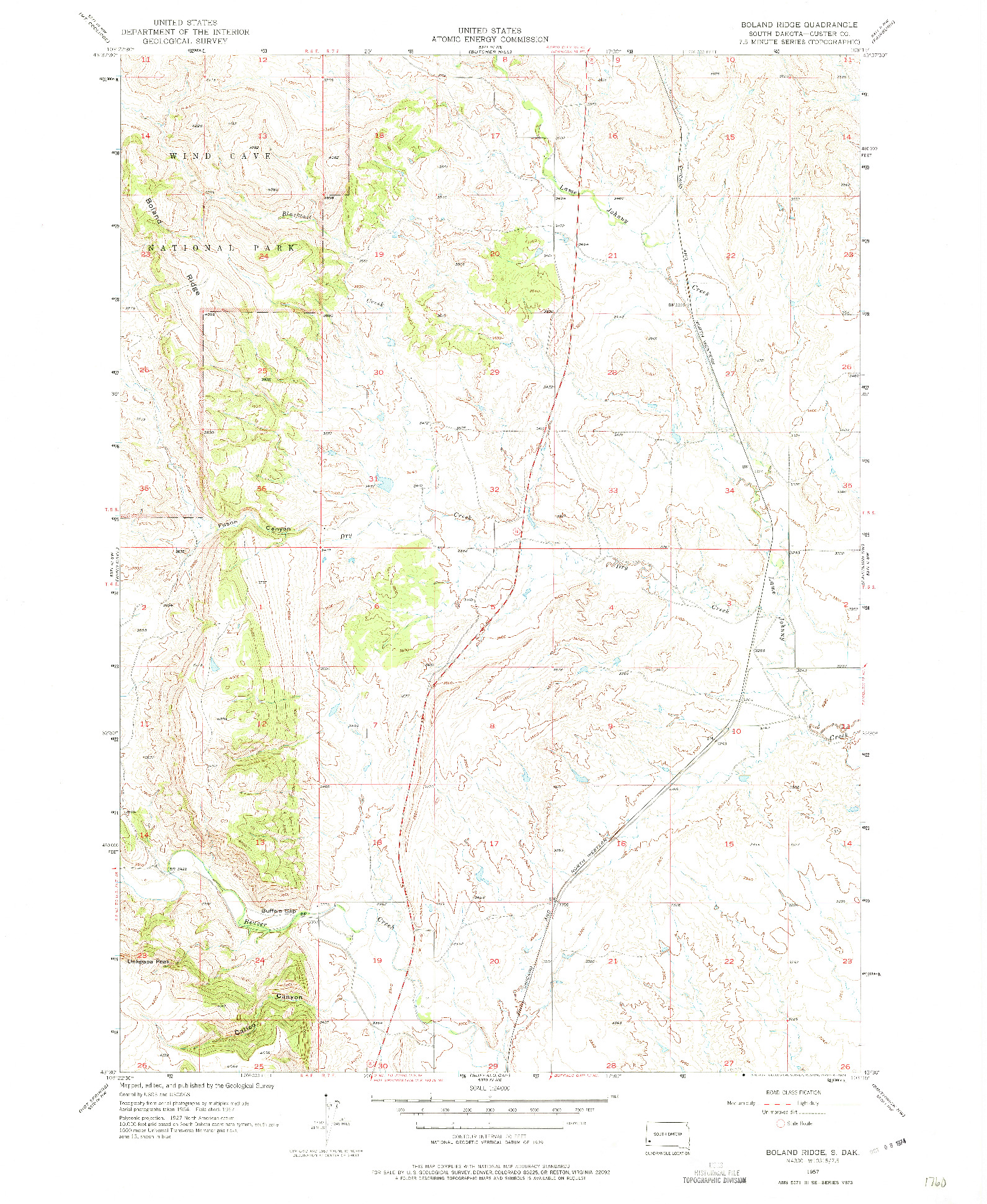 USGS 1:24000-SCALE QUADRANGLE FOR BOLAND RIDGE, SD 1957