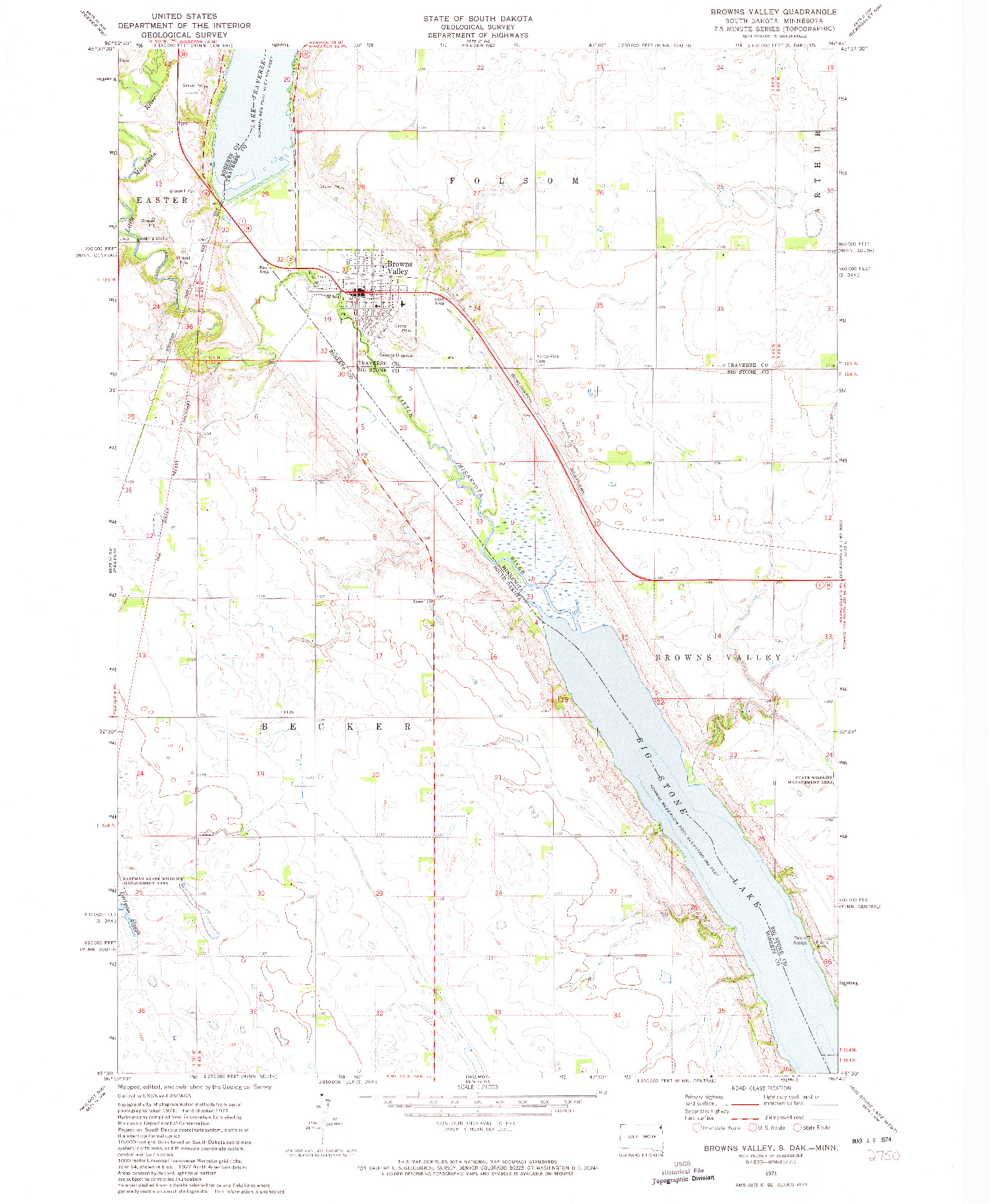 USGS 1:24000-SCALE QUADRANGLE FOR BROWNS VALLEY, SD 1971