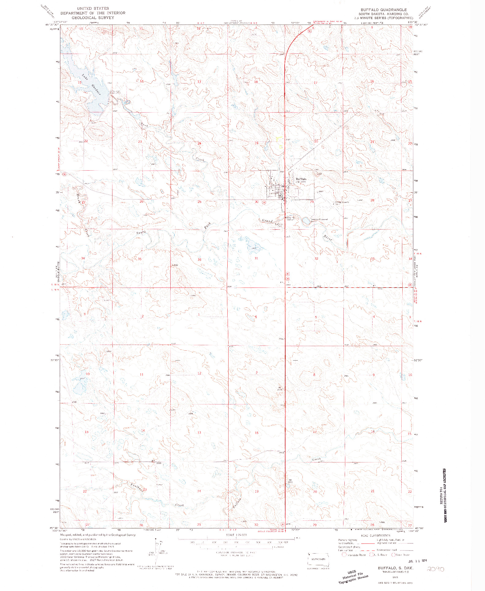 USGS 1:24000-SCALE QUADRANGLE FOR BUFFALO, SD 1971
