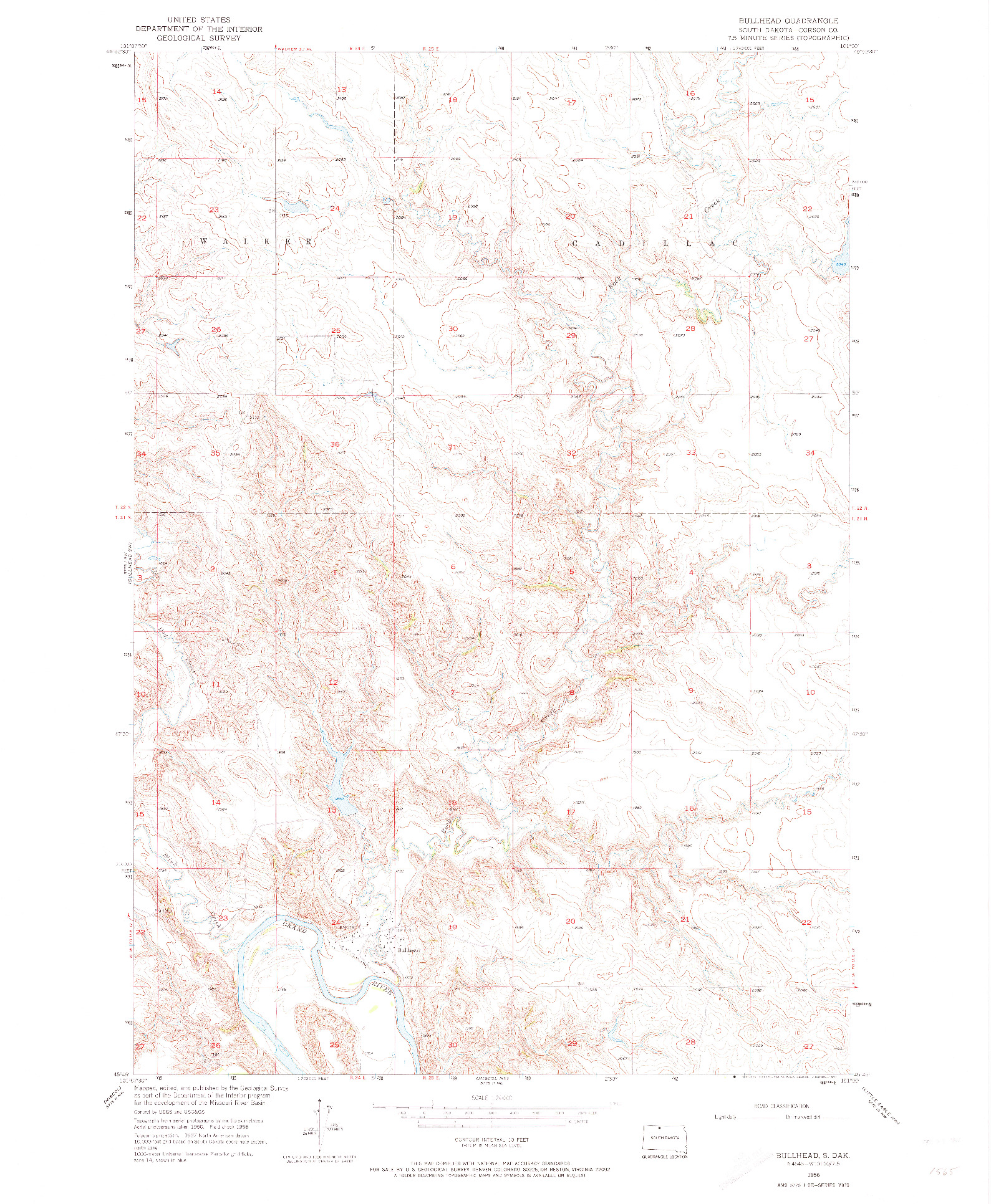 USGS 1:24000-SCALE QUADRANGLE FOR BULLHEAD, SD 1956