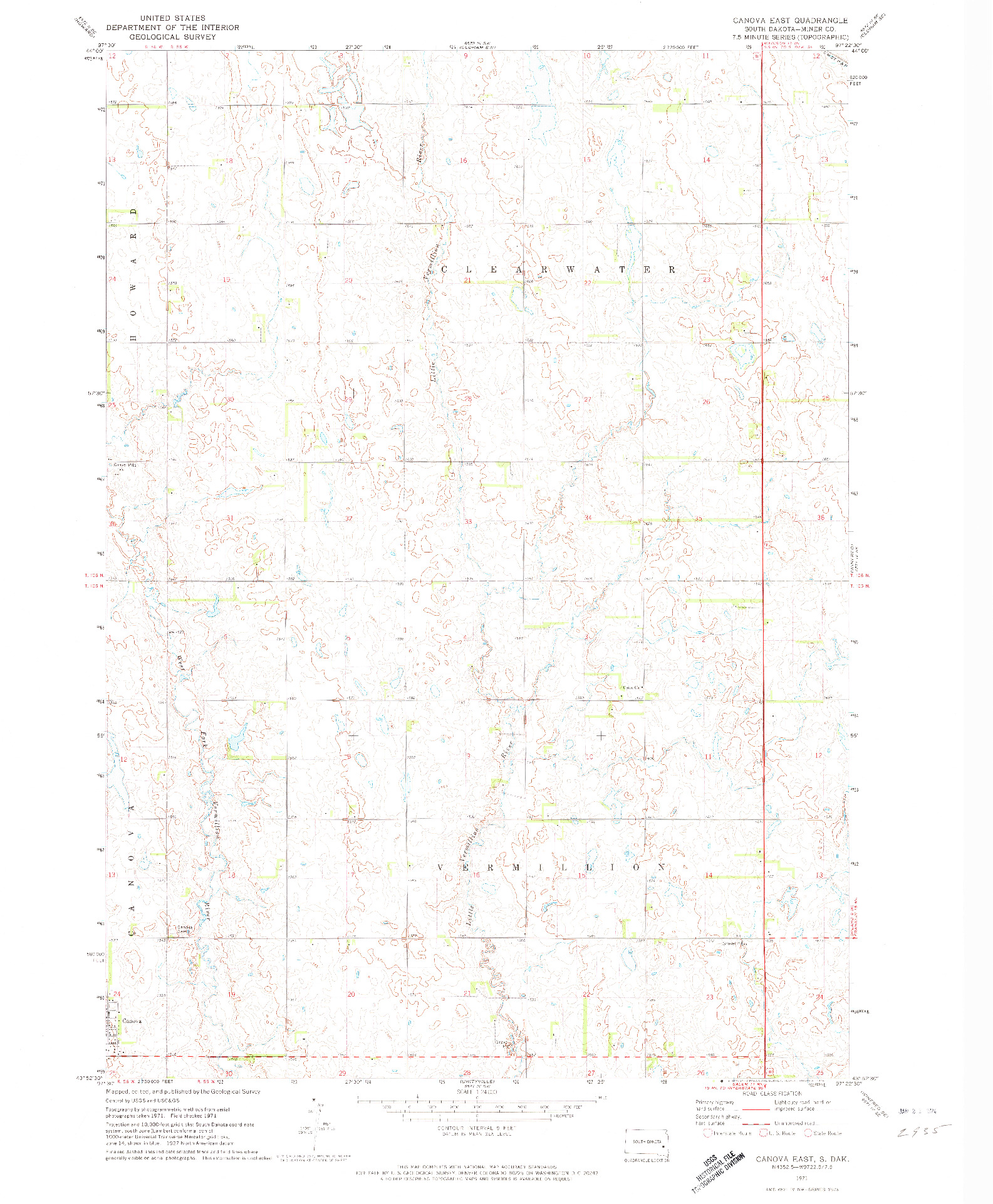 USGS 1:24000-SCALE QUADRANGLE FOR CANOVA EAST, SD 1971