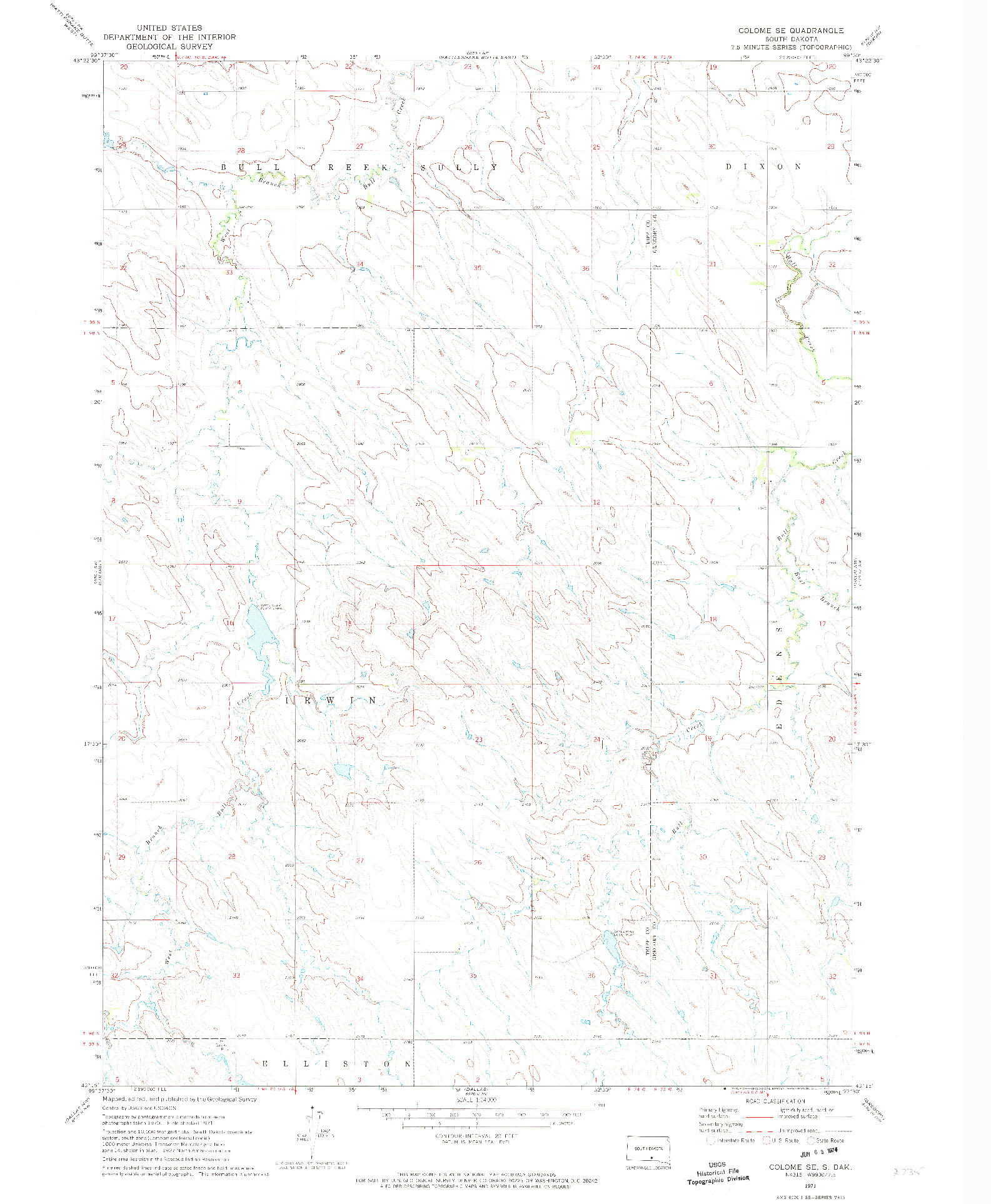 USGS 1:24000-SCALE QUADRANGLE FOR COLOME SE, SD 1971