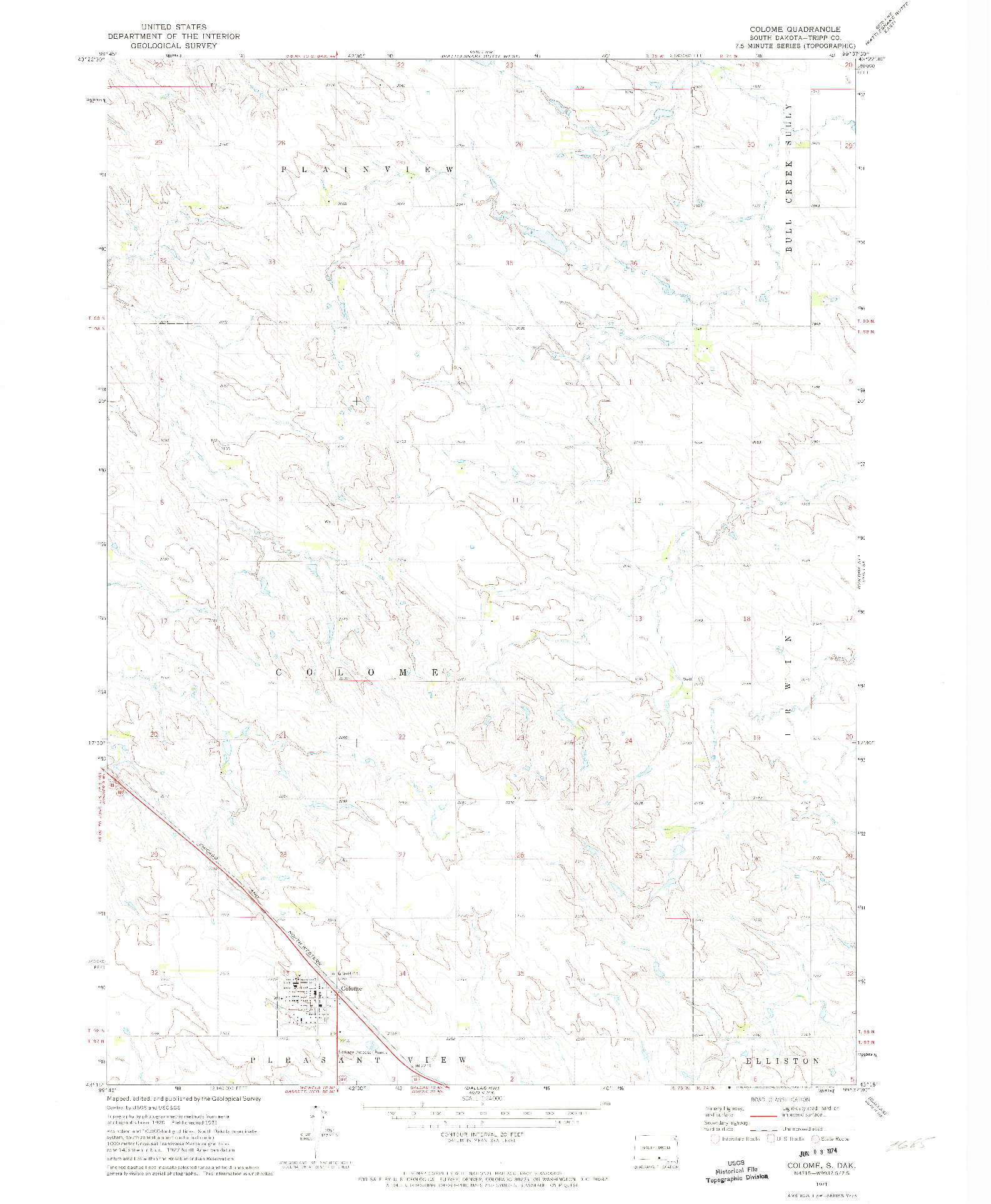 USGS 1:24000-SCALE QUADRANGLE FOR COLOME, SD 1971