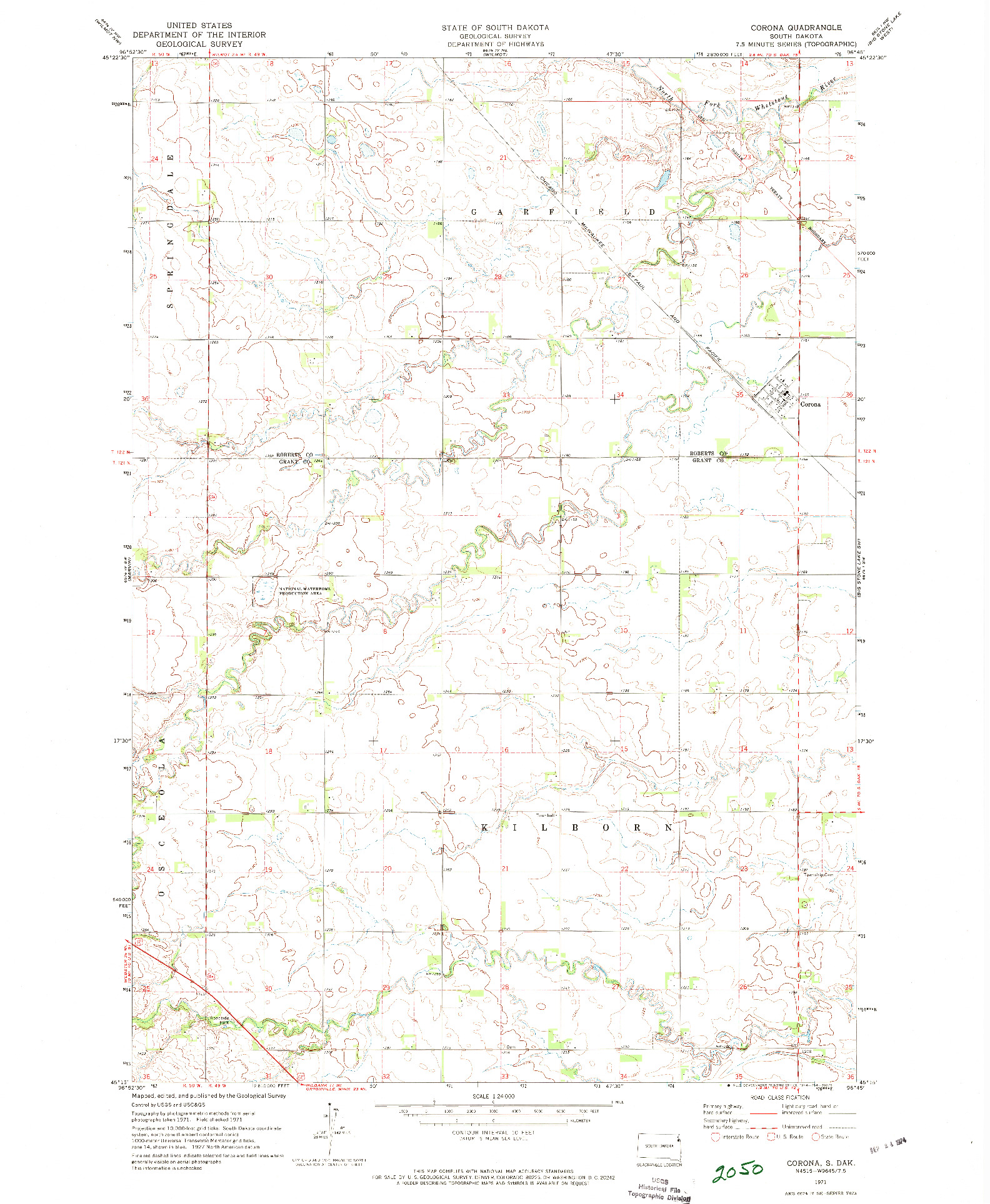 USGS 1:24000-SCALE QUADRANGLE FOR CORONA, SD 1971