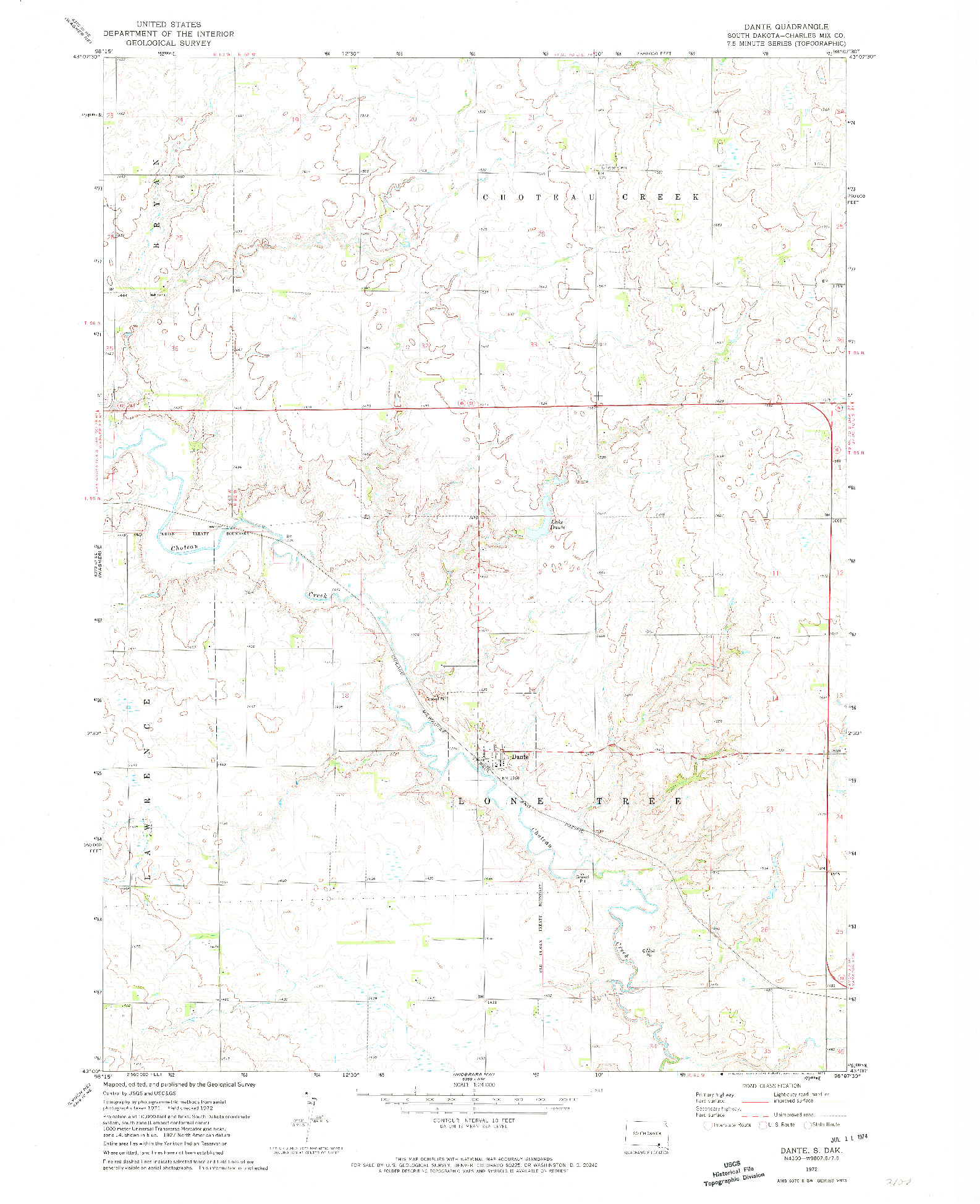 USGS 1:24000-SCALE QUADRANGLE FOR DANTE, SD 1972
