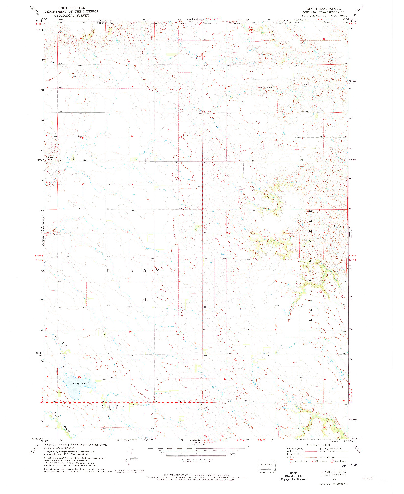 USGS 1:24000-SCALE QUADRANGLE FOR DIXON, SD 1971