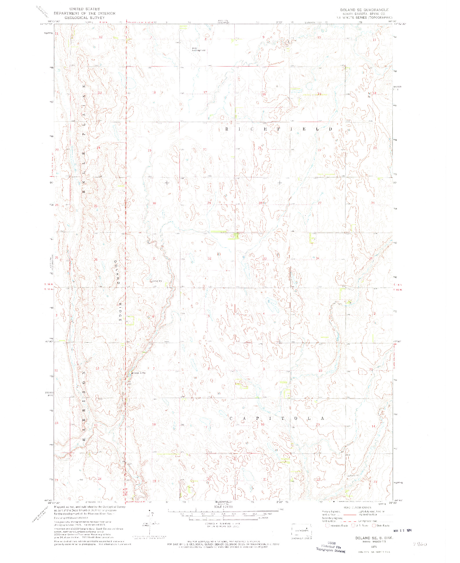 USGS 1:24000-SCALE QUADRANGLE FOR DOLAND SE, SD 1971