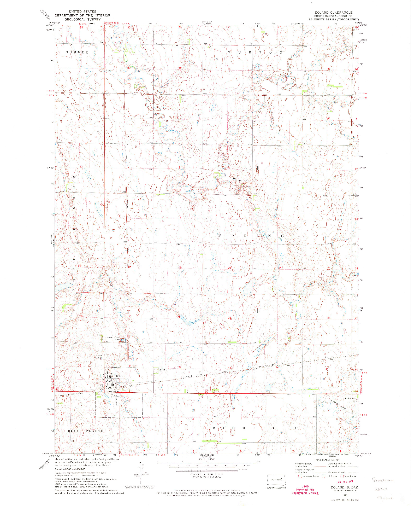 USGS 1:24000-SCALE QUADRANGLE FOR DOLAND, SD 1971