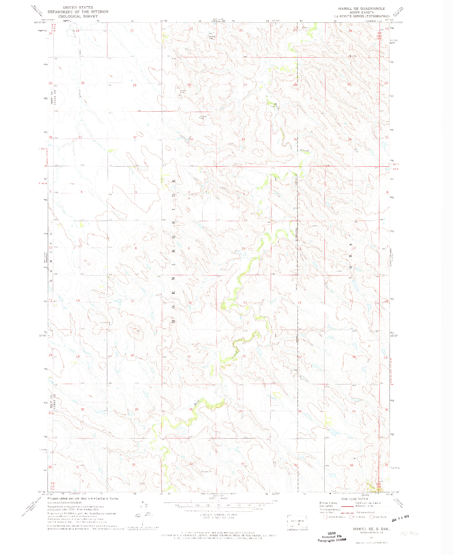 USGS 1:24000-SCALE QUADRANGLE FOR HAMILL SE, SD 1971